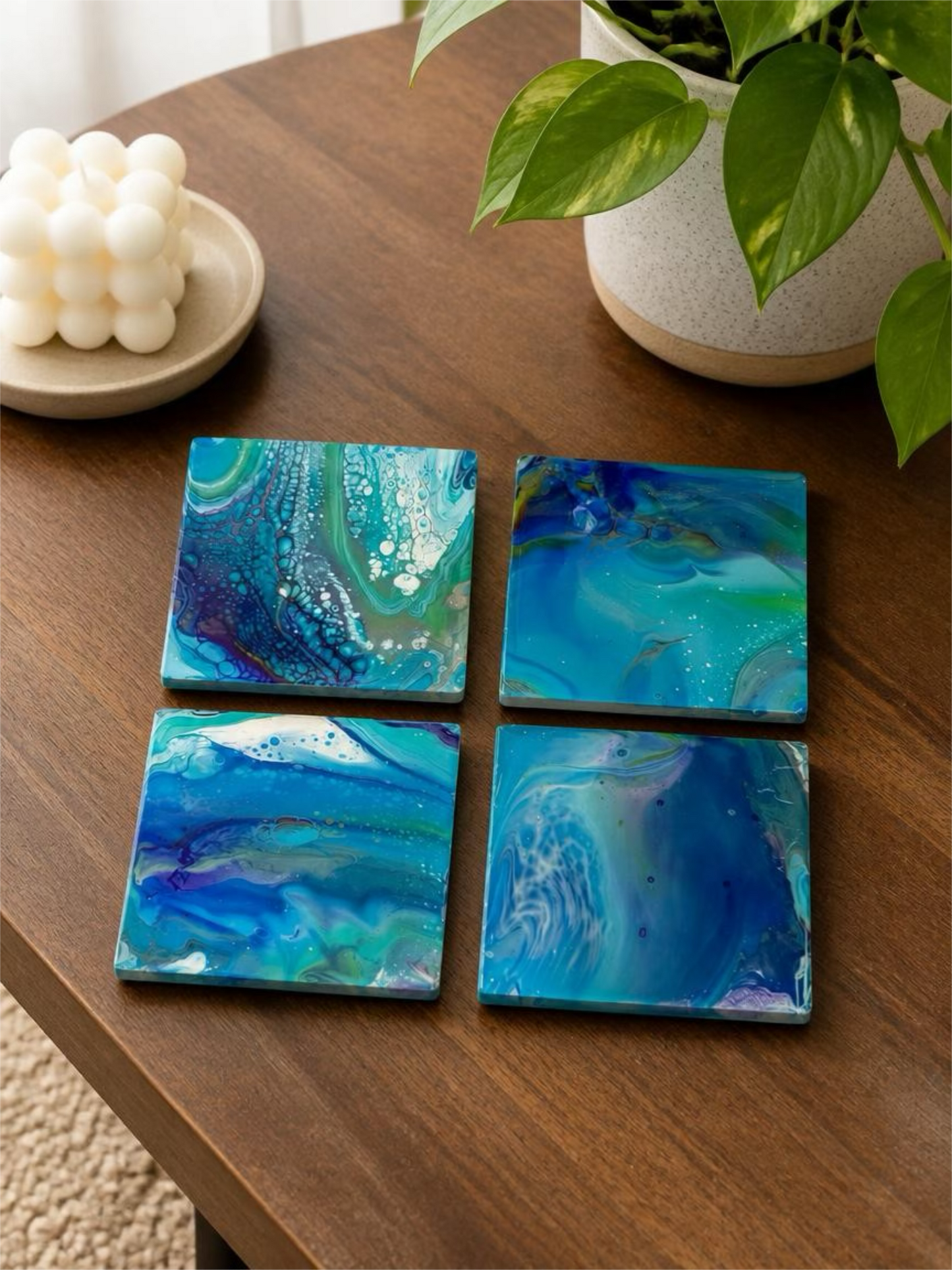 Ocean Breeze Fluid Art Resin Coasters (Set of 4)