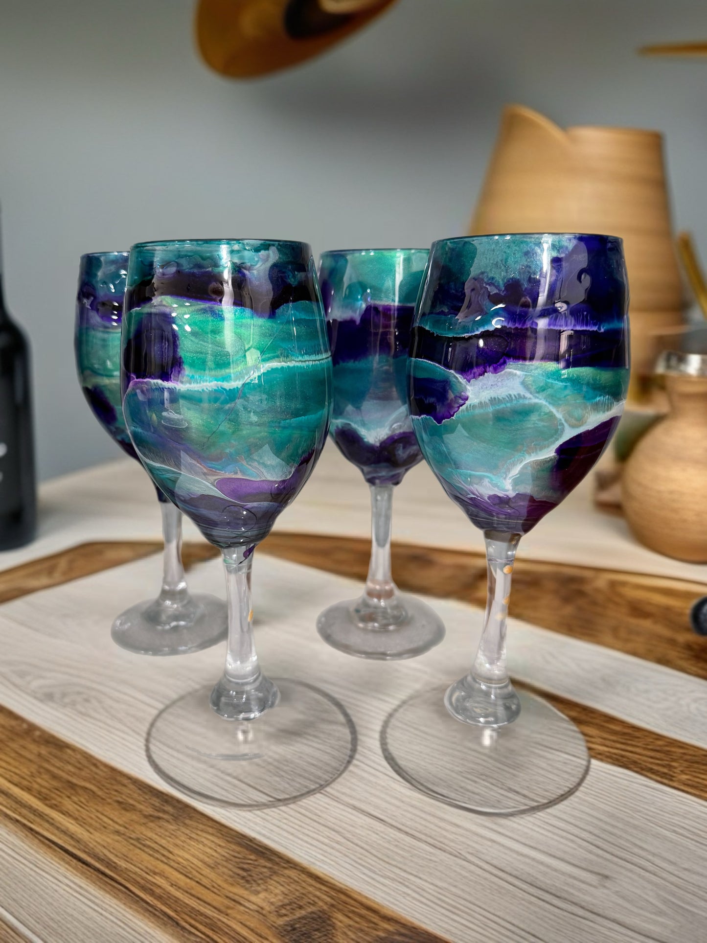 "Amethyst & Emerald" Abstract Marble Wine Glass