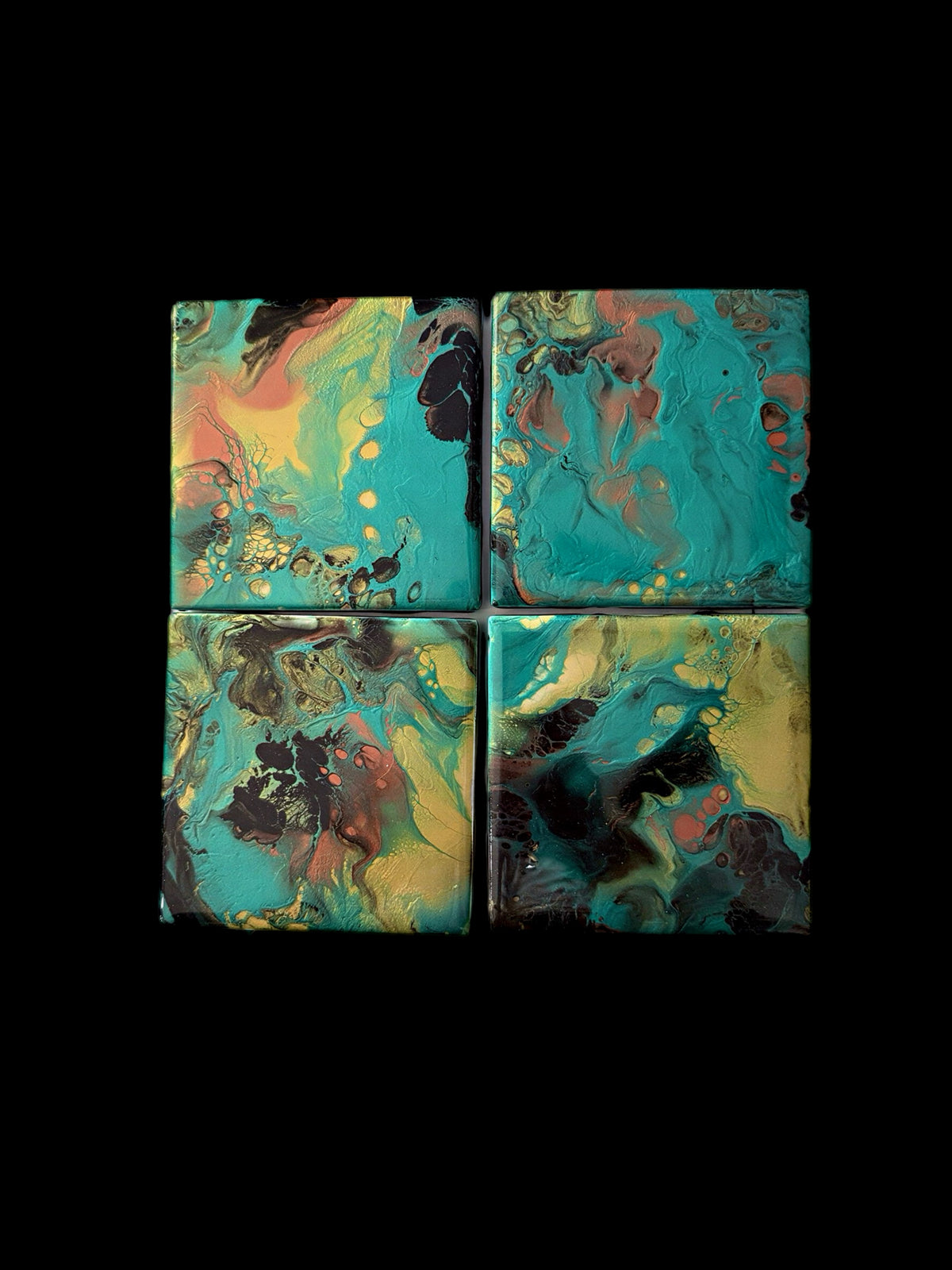 Verdant Lagoon Hand-Painted Resin Coaster Set (4-Piece)