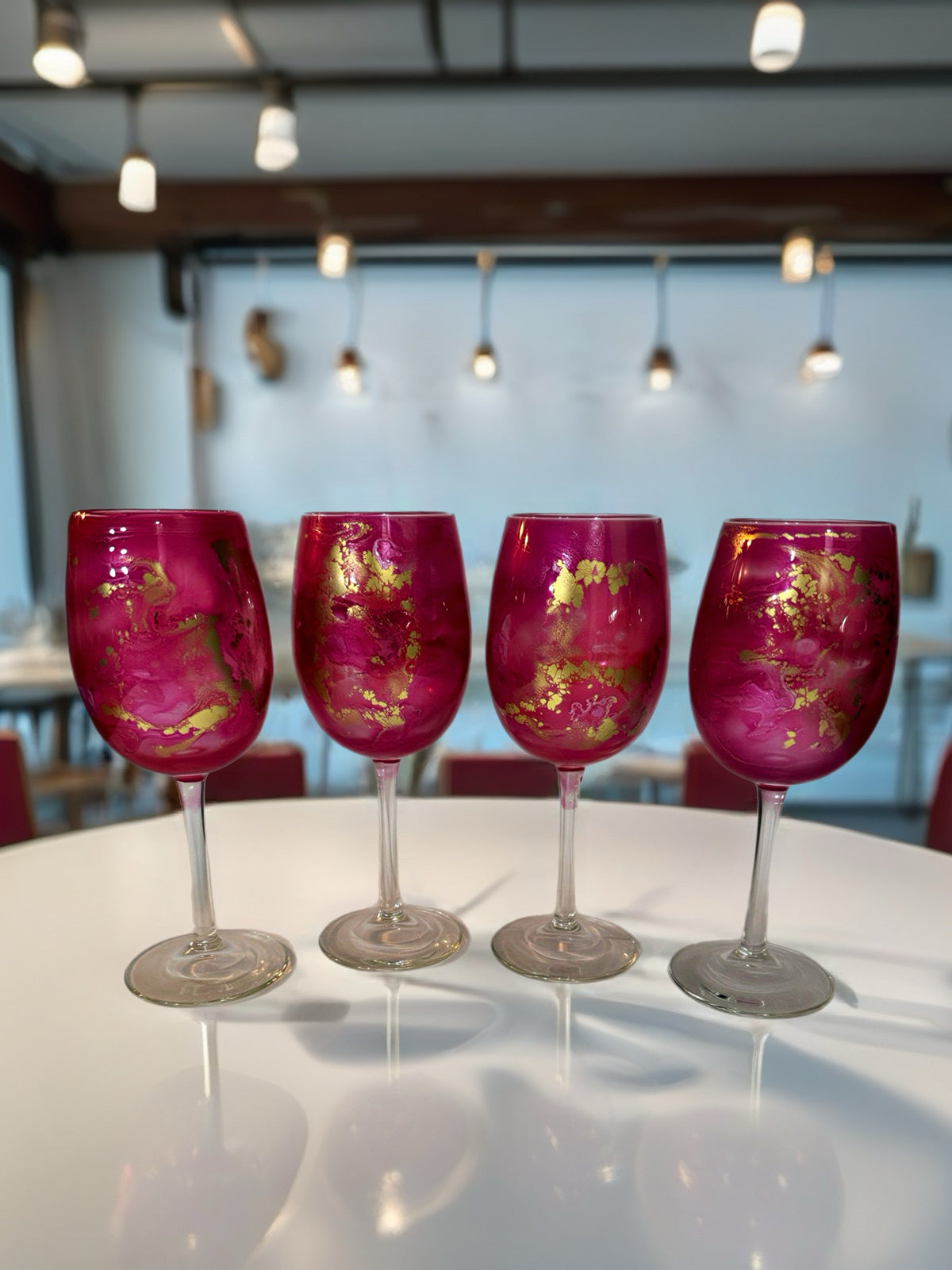 Ruby Velvet Gold Leaf Hand-Painted Wine Glass