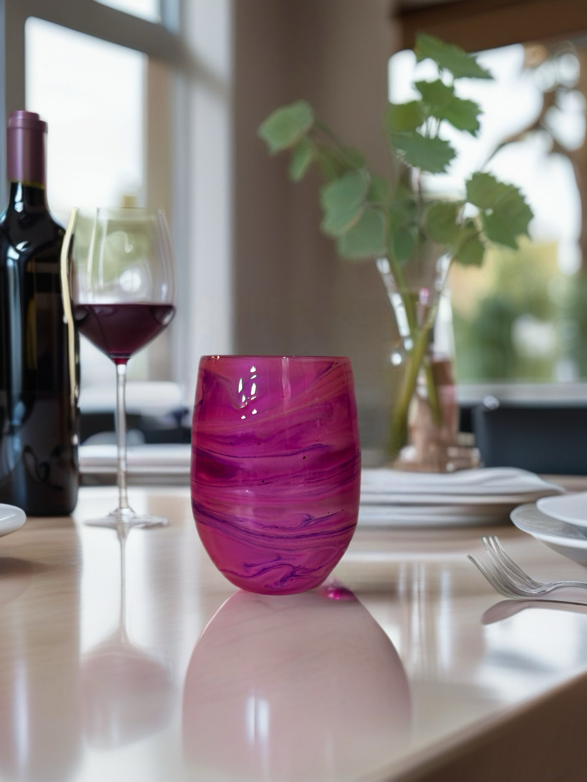Amethyst Swirl Hand-Painted Stemless Wine Glass