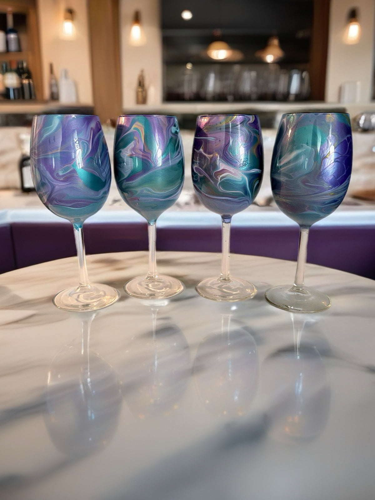 Celestial Swirl Purple & Teal Artisan Wine Glass