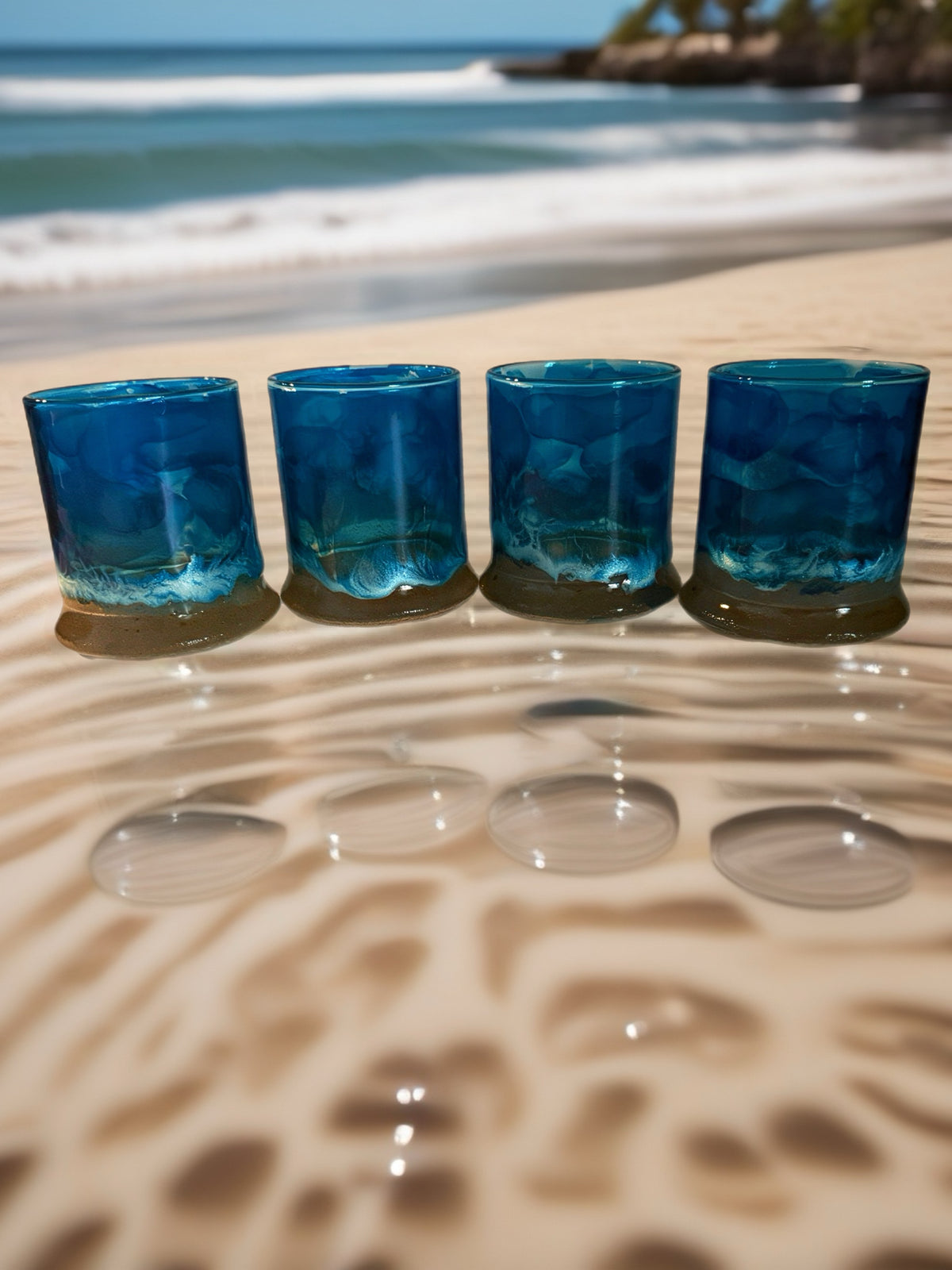 Coastal Ocean Shoreline Hand-Painted Whiskey Glass