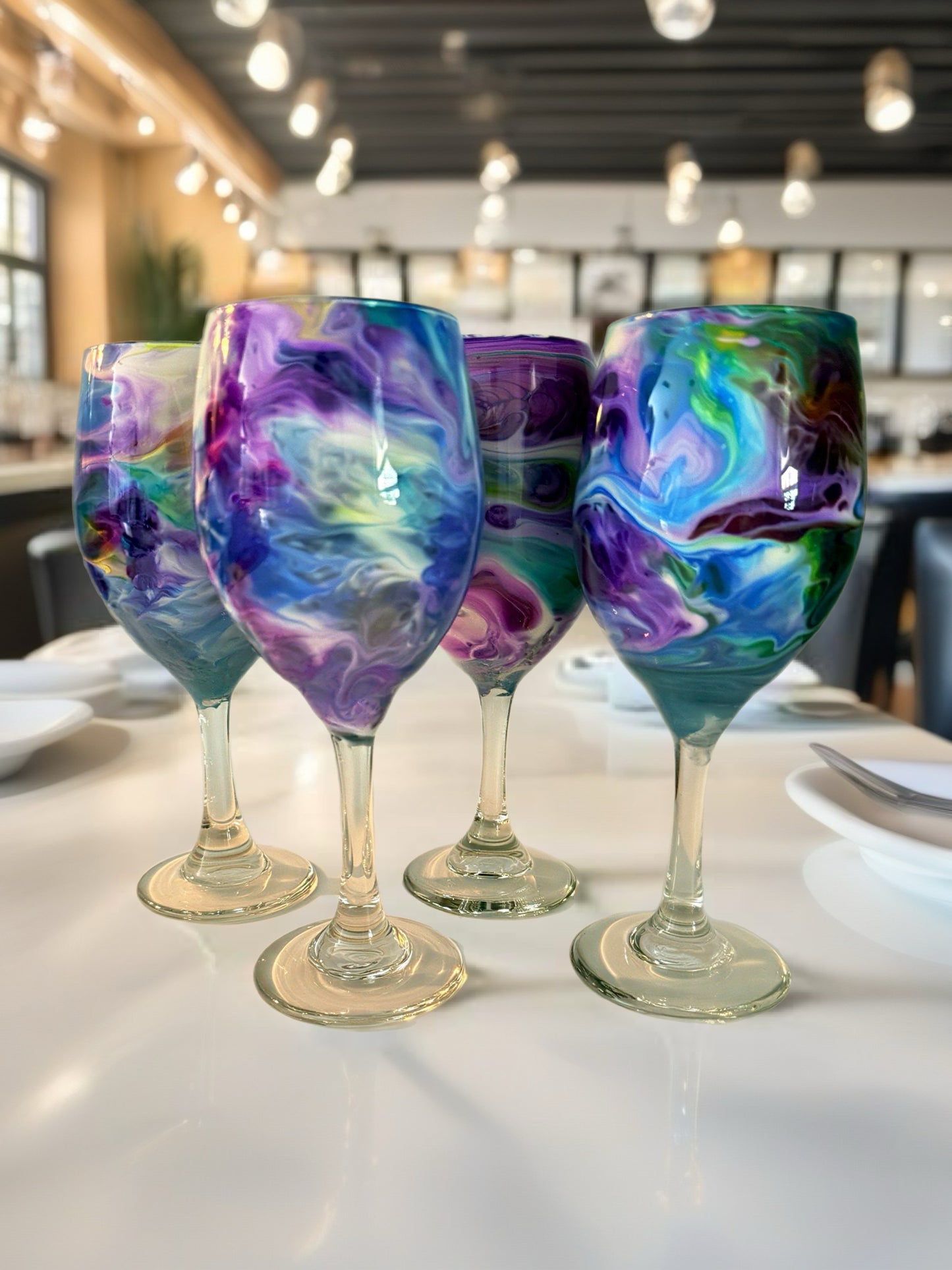 Amethyst & Teal Swirl Wine Glass