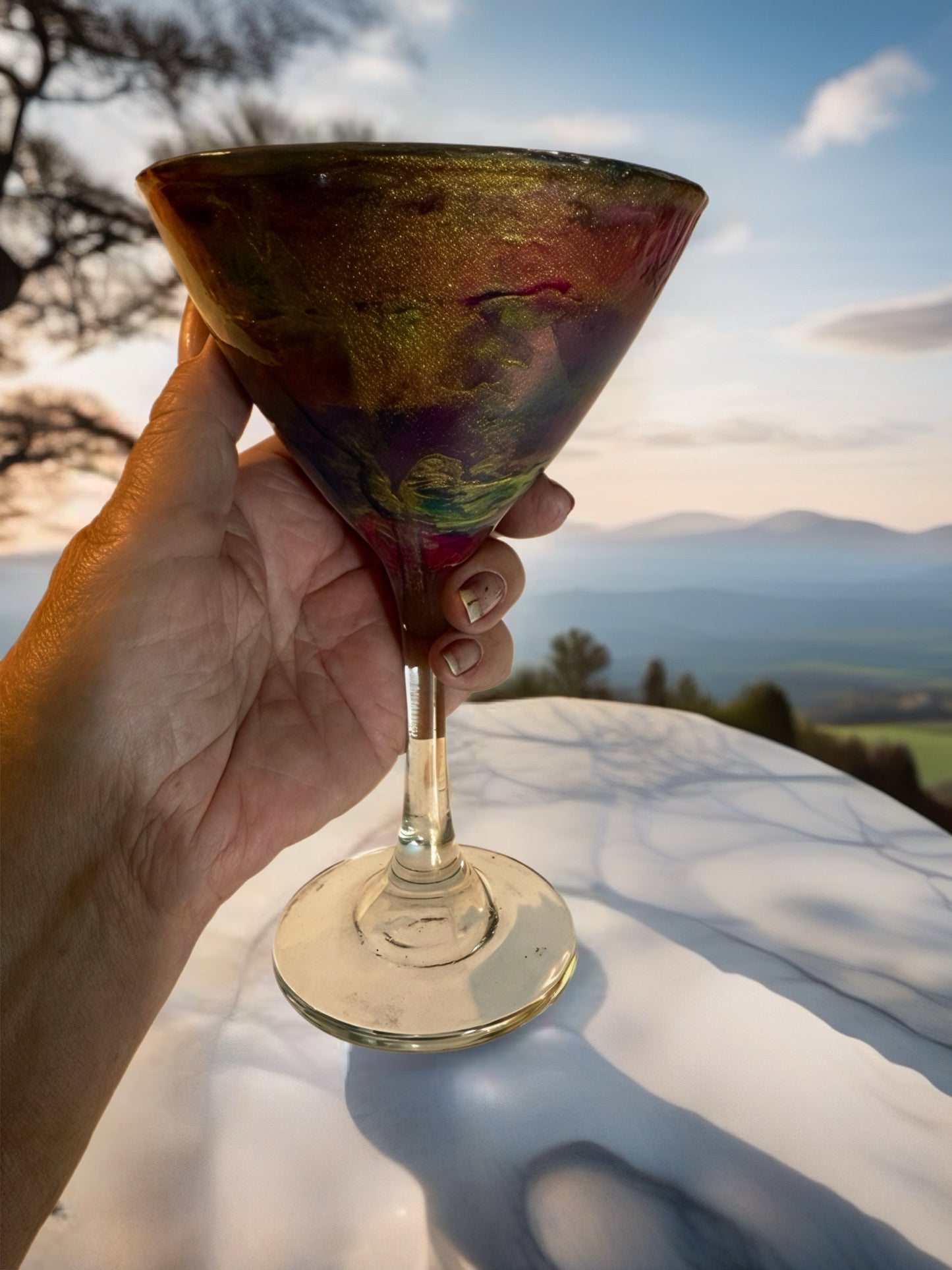 Hand‑Painted Aurora Glow Martini Glass