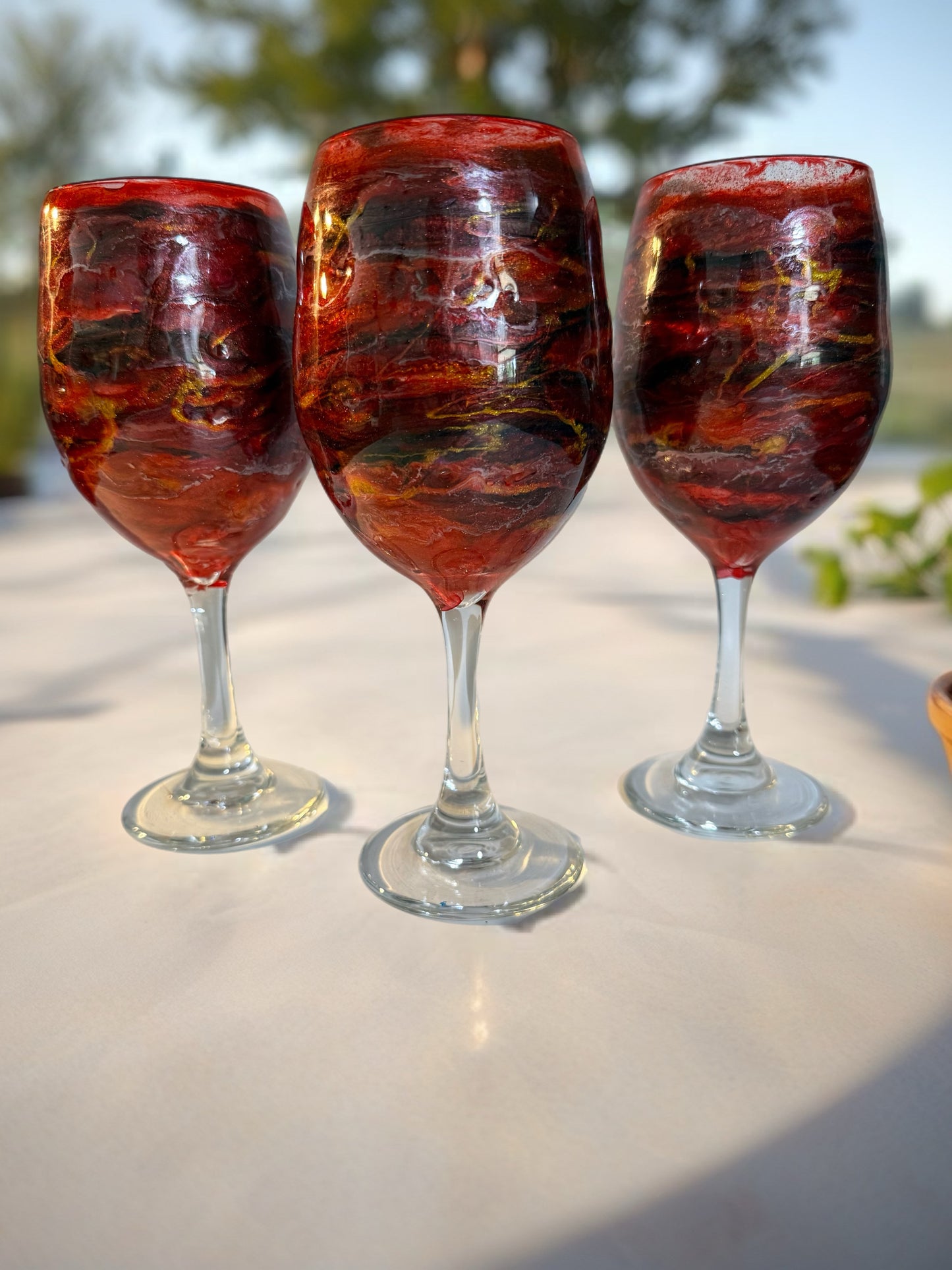 Handcrafted Red, Gold & Black Marbled Wine Goblet