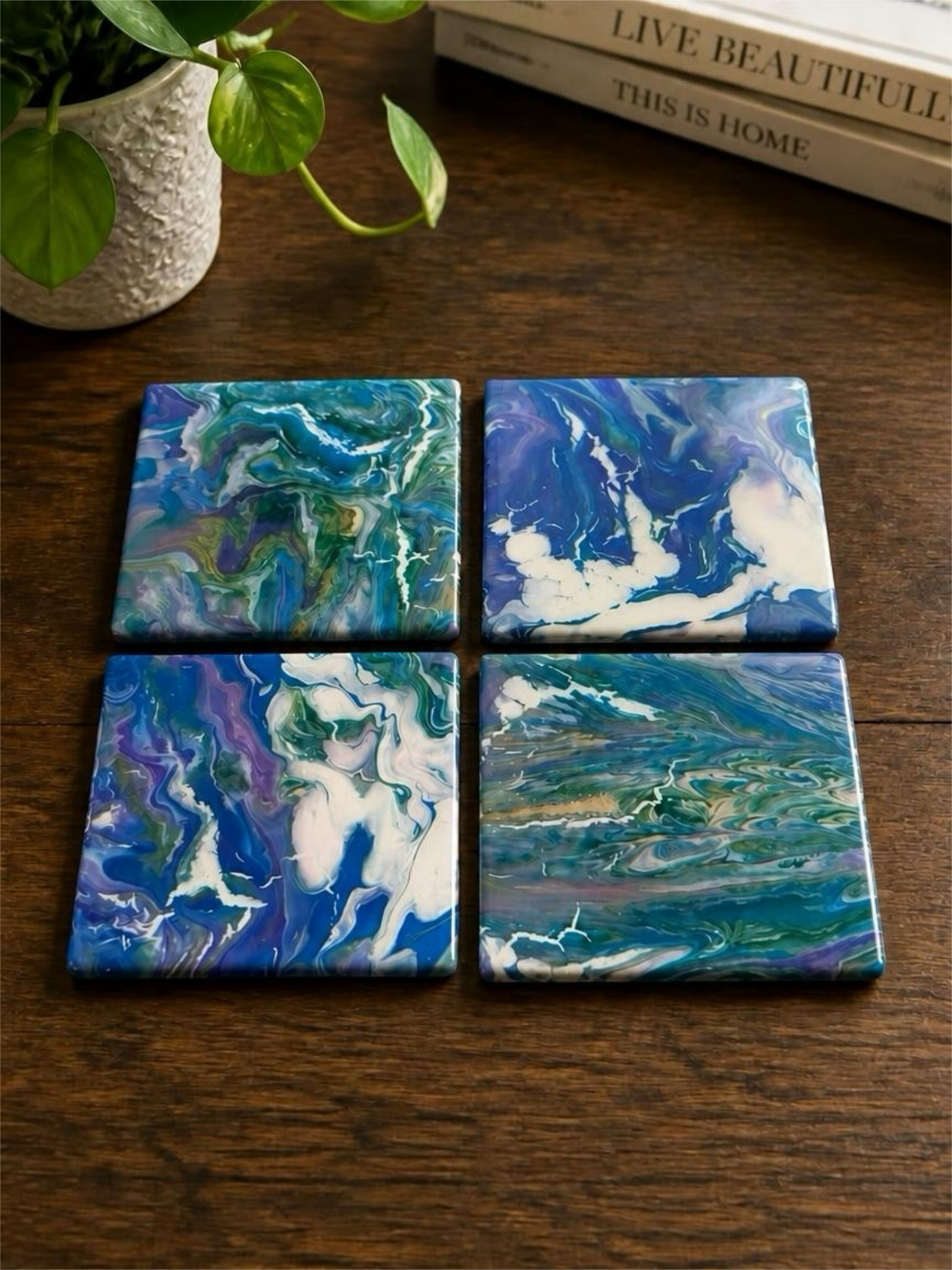 "Celestial Current" Artisan Resin Coaster Set