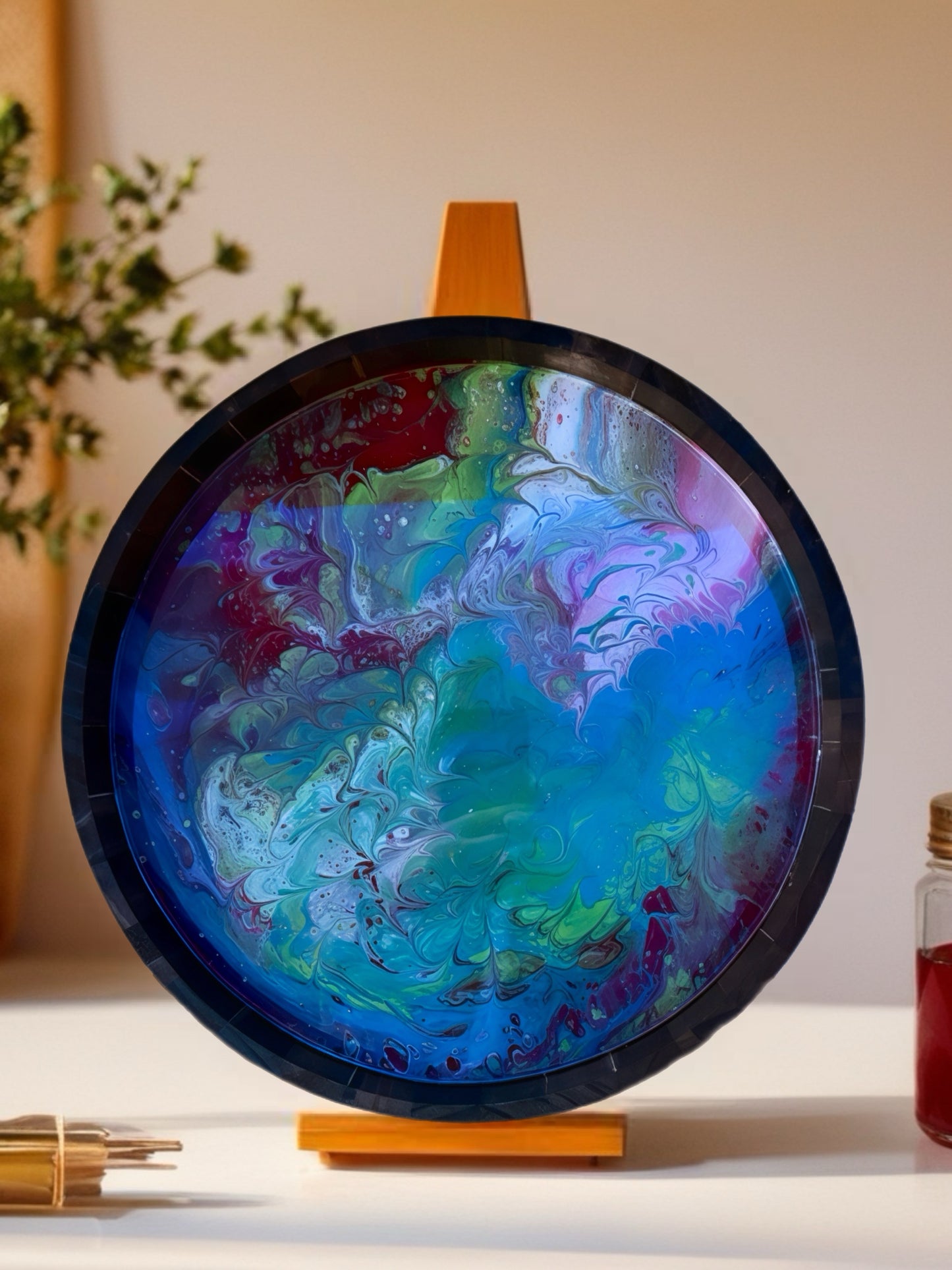 “Aurora Drift” 14 Inch Handcrafted Wooden Tray