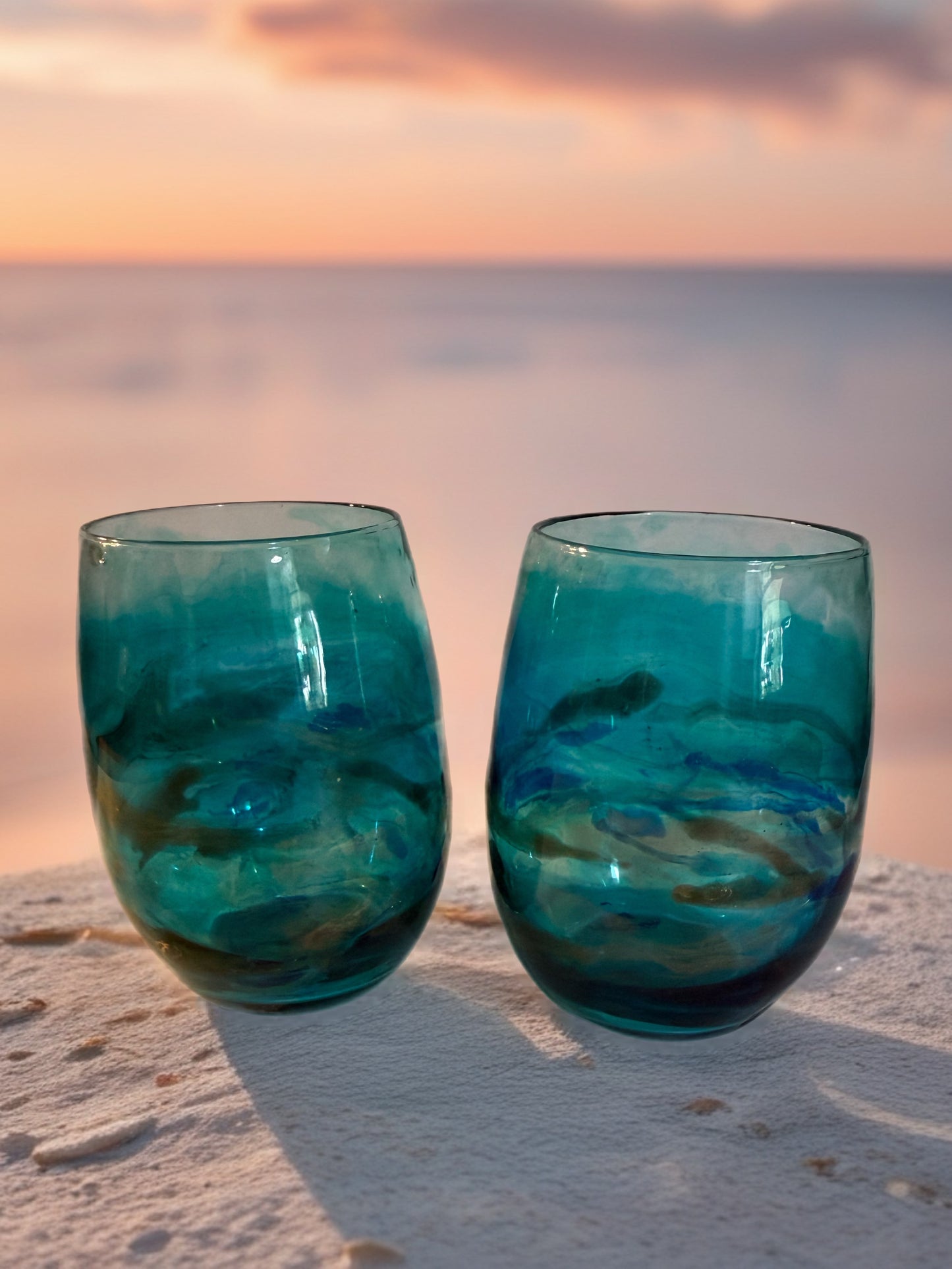 Seaside Horizon Hand‑Painted Wine Glass
