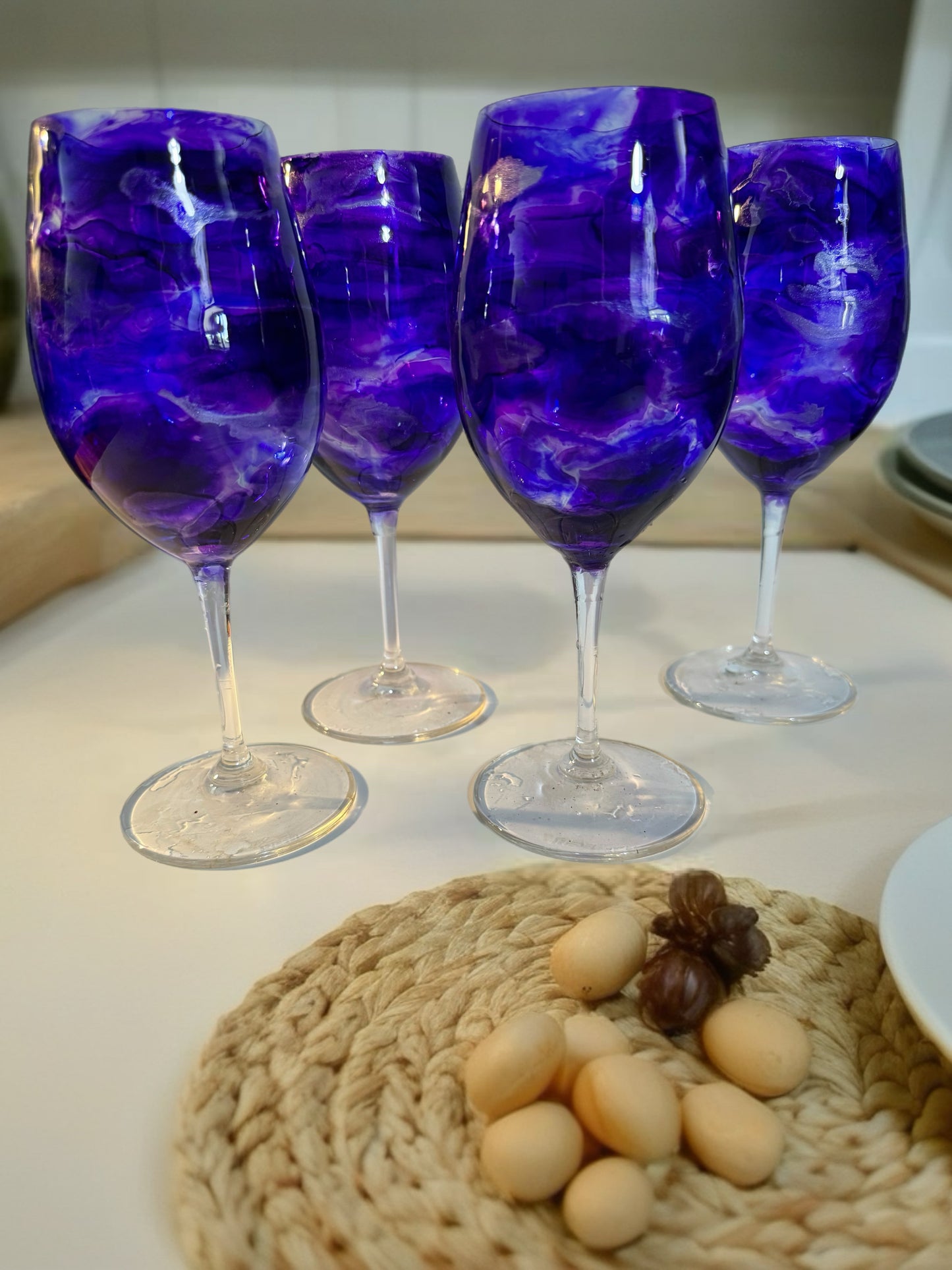 Hand‑Crafted Purple Marbled Wine Glass