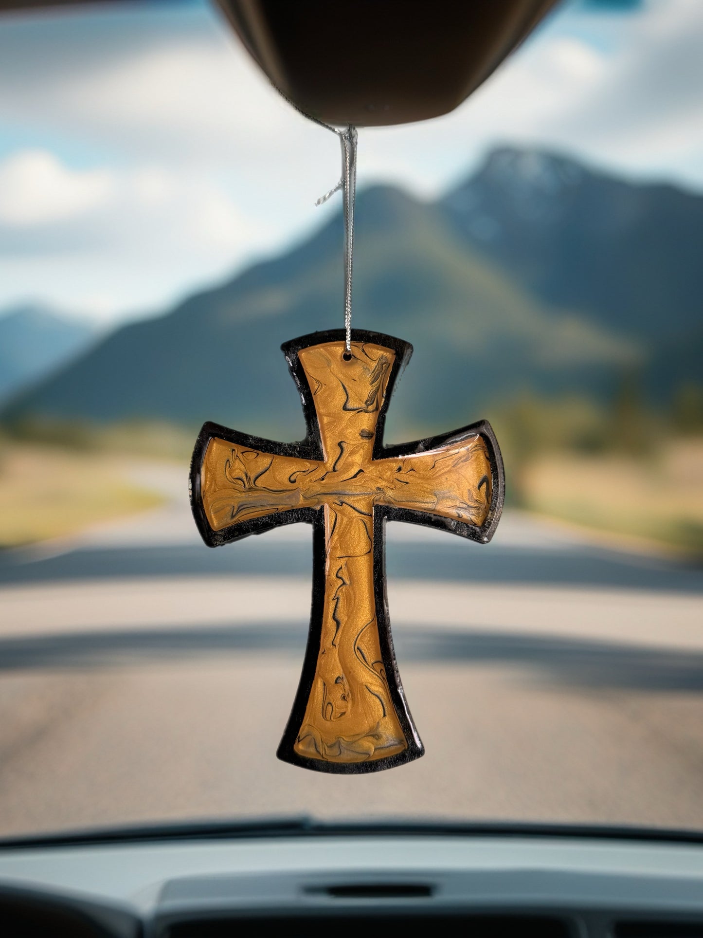 Celestial Gold Fluid Art 5-Inch Wooden Cross