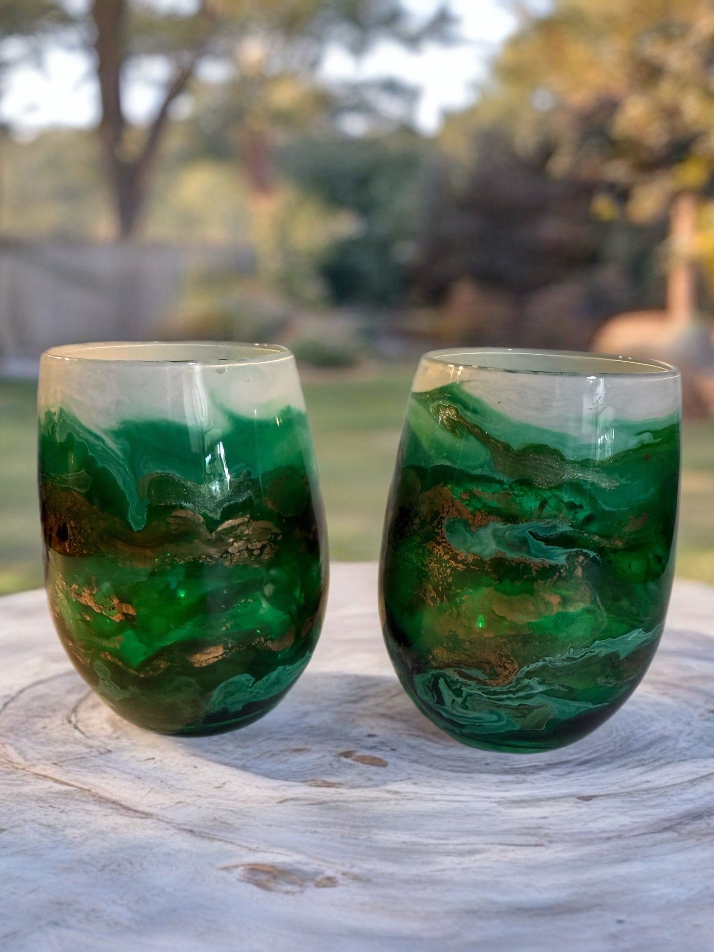 Verdant Marble Hand‑Painted Wine Glass