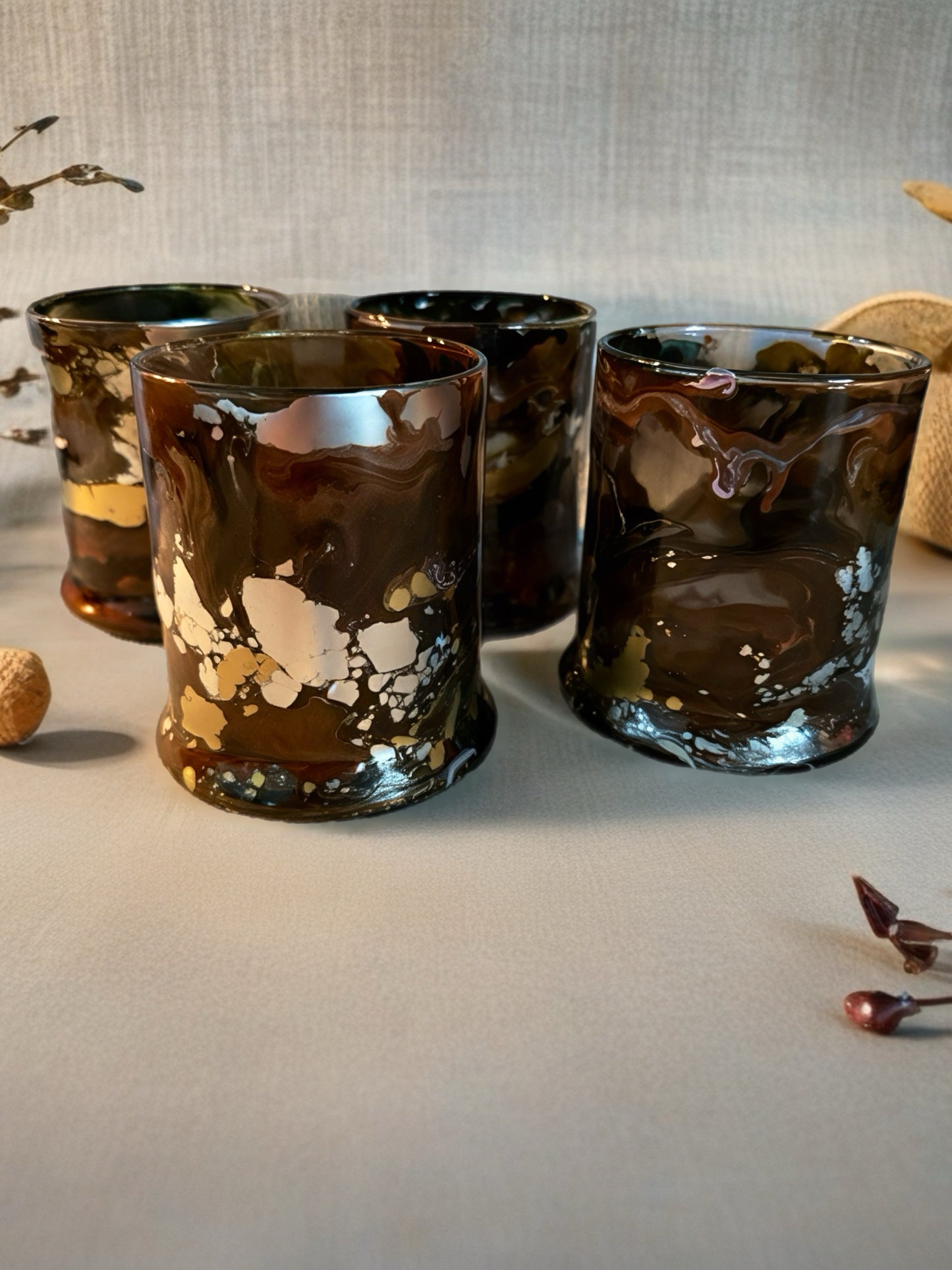 Hand‑Painted Bronze and Gold Whiskey Glass