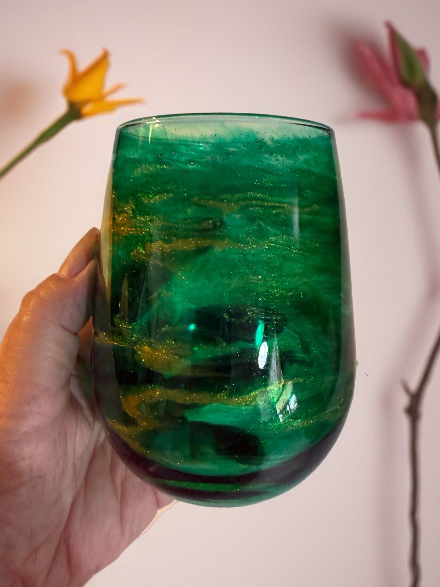 Spring Meadow Hand‑Painted Wine Glass