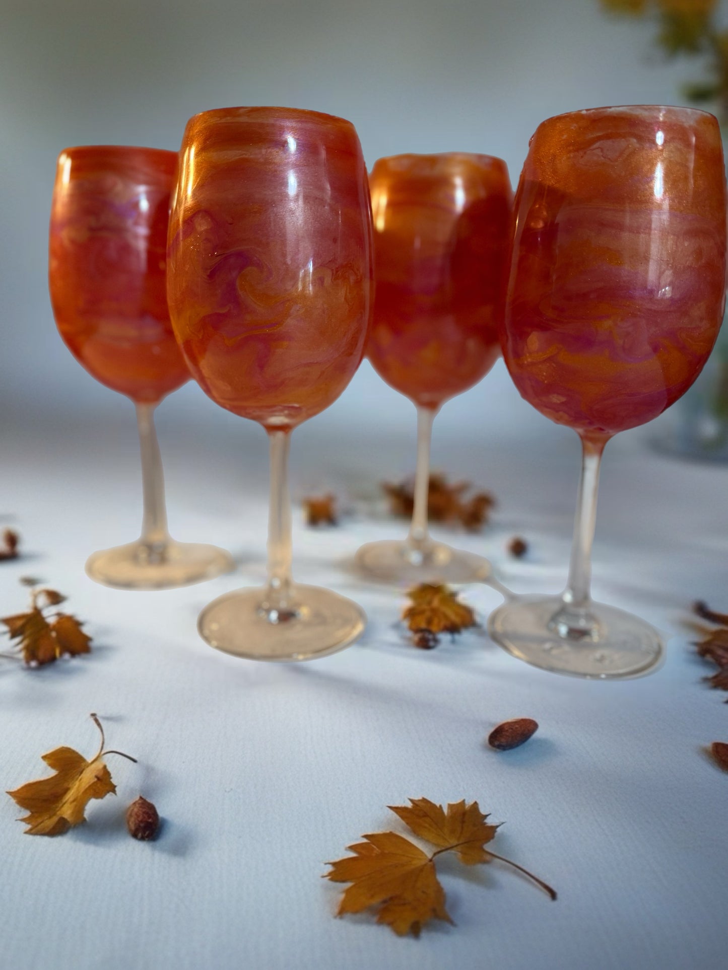 Handcrafted Autumn Marbled Wine Glass