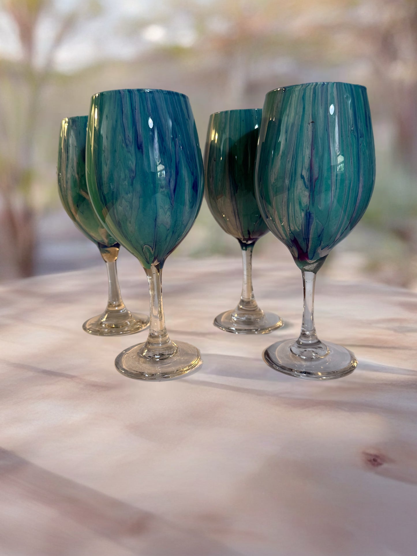 Coastal Blue Hand‑Painted Wine Glass