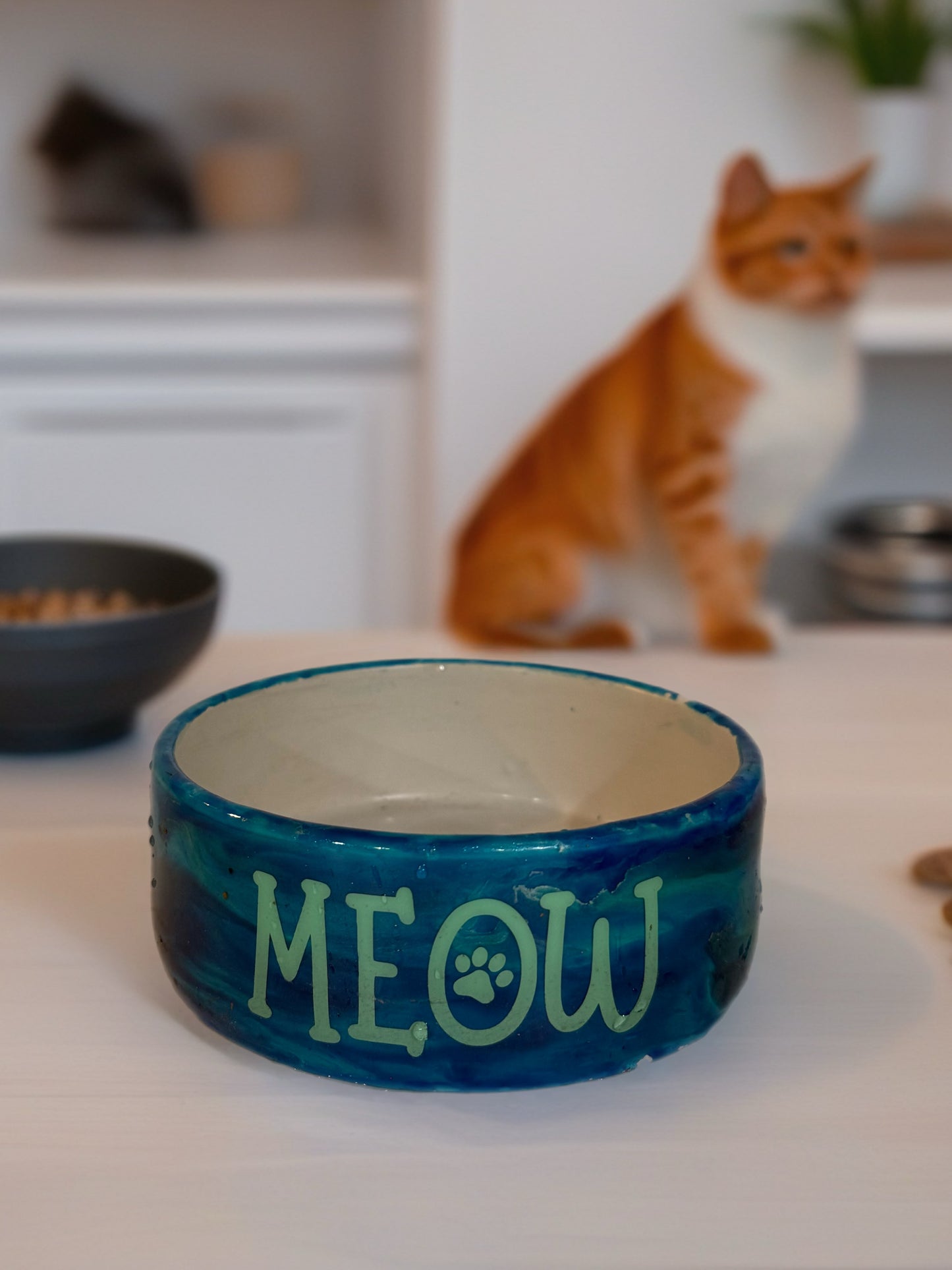 Blue “MEOW” Ceramic Cat Dish