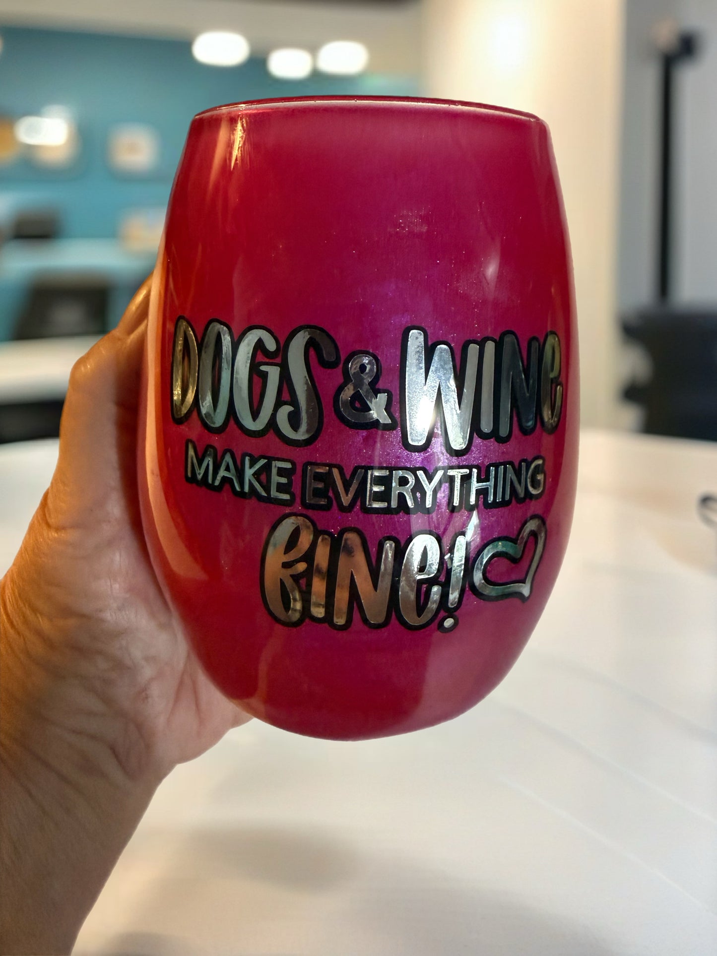 “Dogs & Wine” Pink Wine Glass