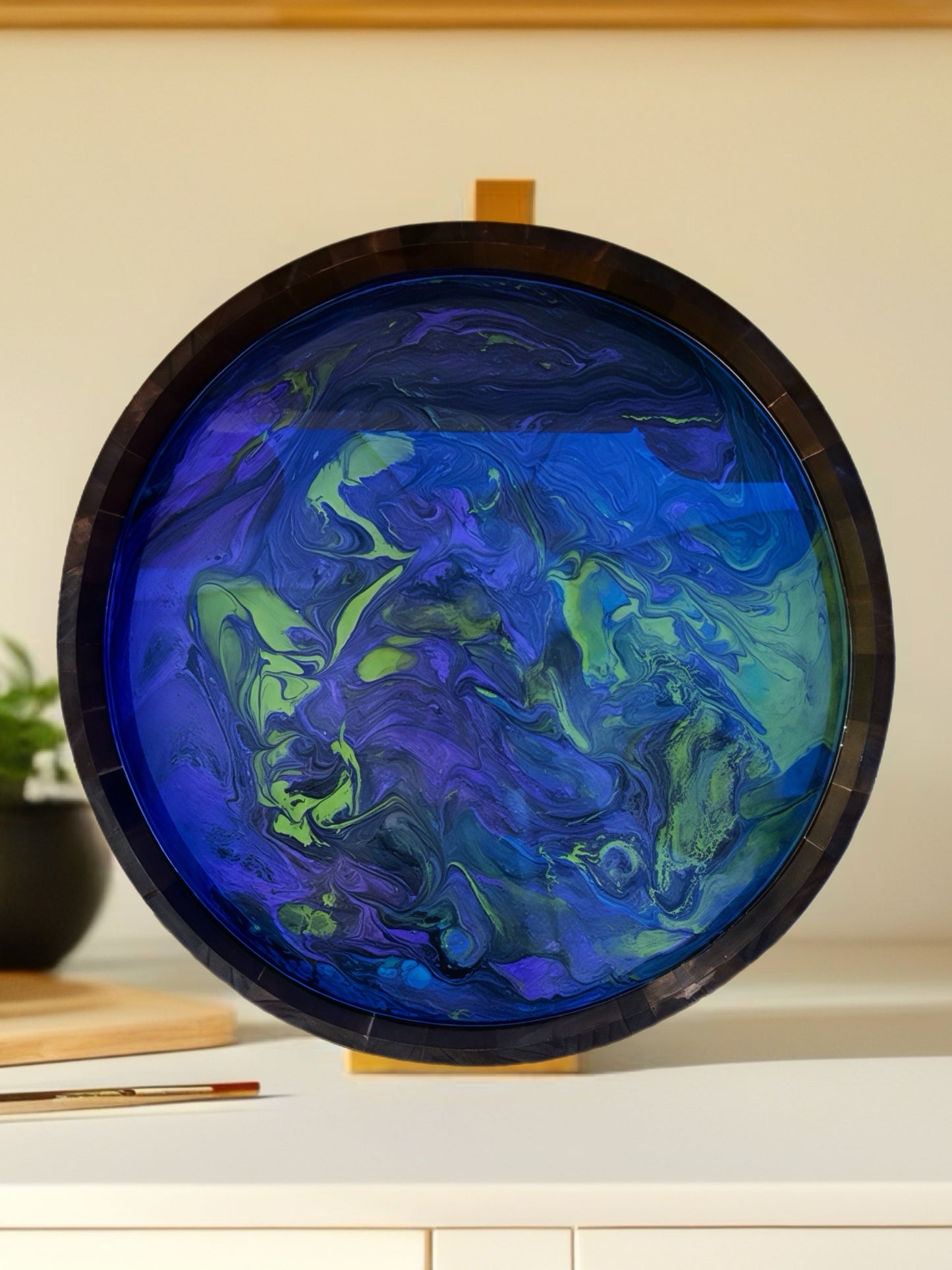 “Midnight Mirage” 15‑Inch Handcrafted Wooden Tray
