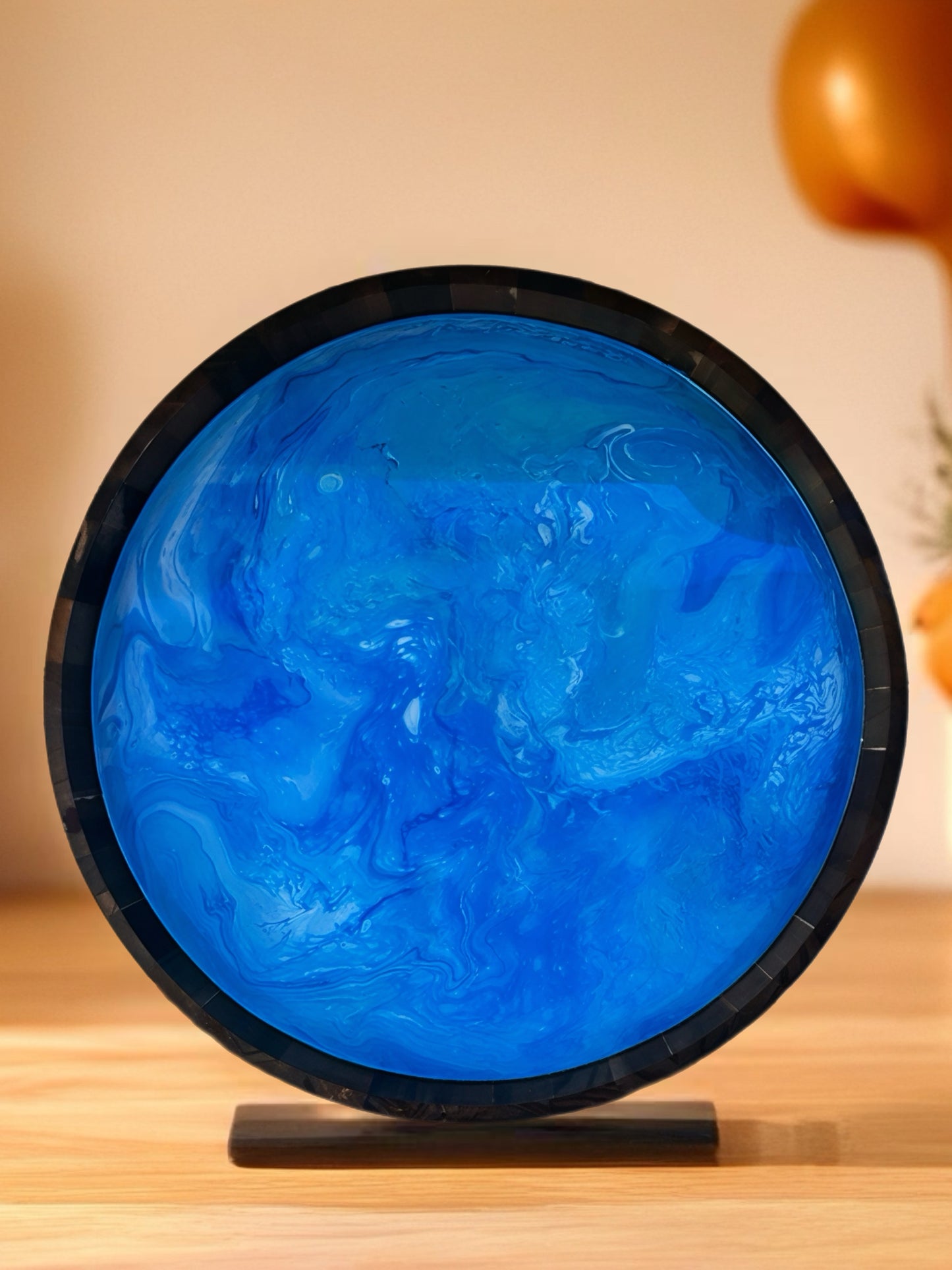 “Blue Horizon Drift” 16‑Inch Handcrafted Wooden Tray