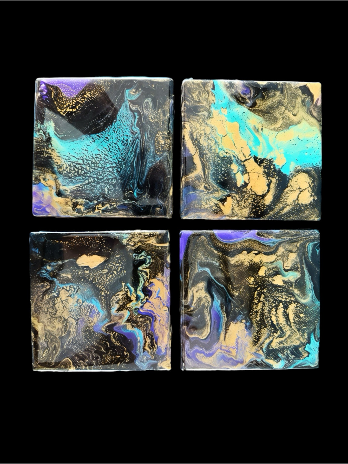 Celestial Nebula Metallic Fluid Art Set of 4 Coasters