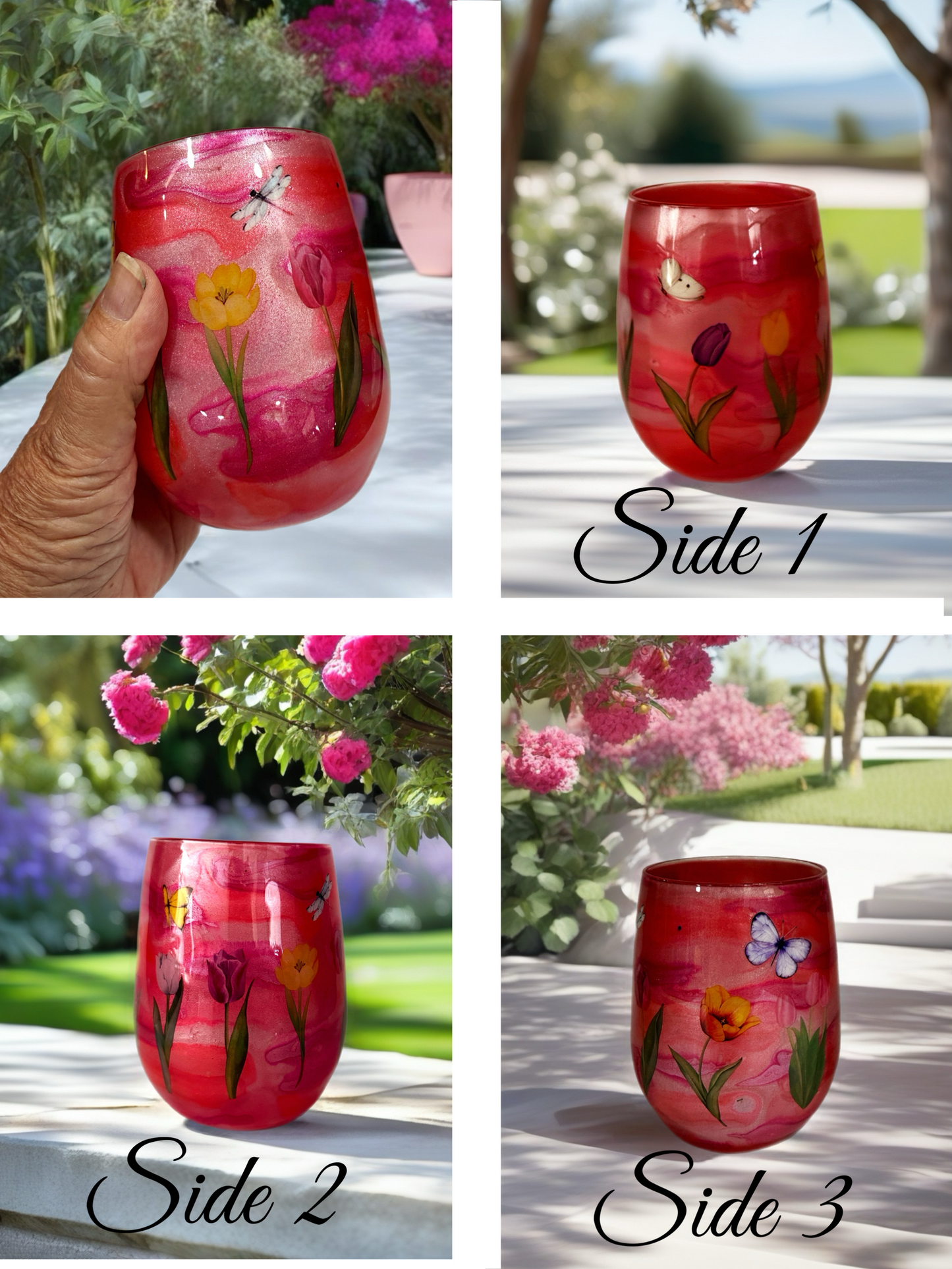 Enchanted Garden Stemless Wine Glass – Crimson & Tulips