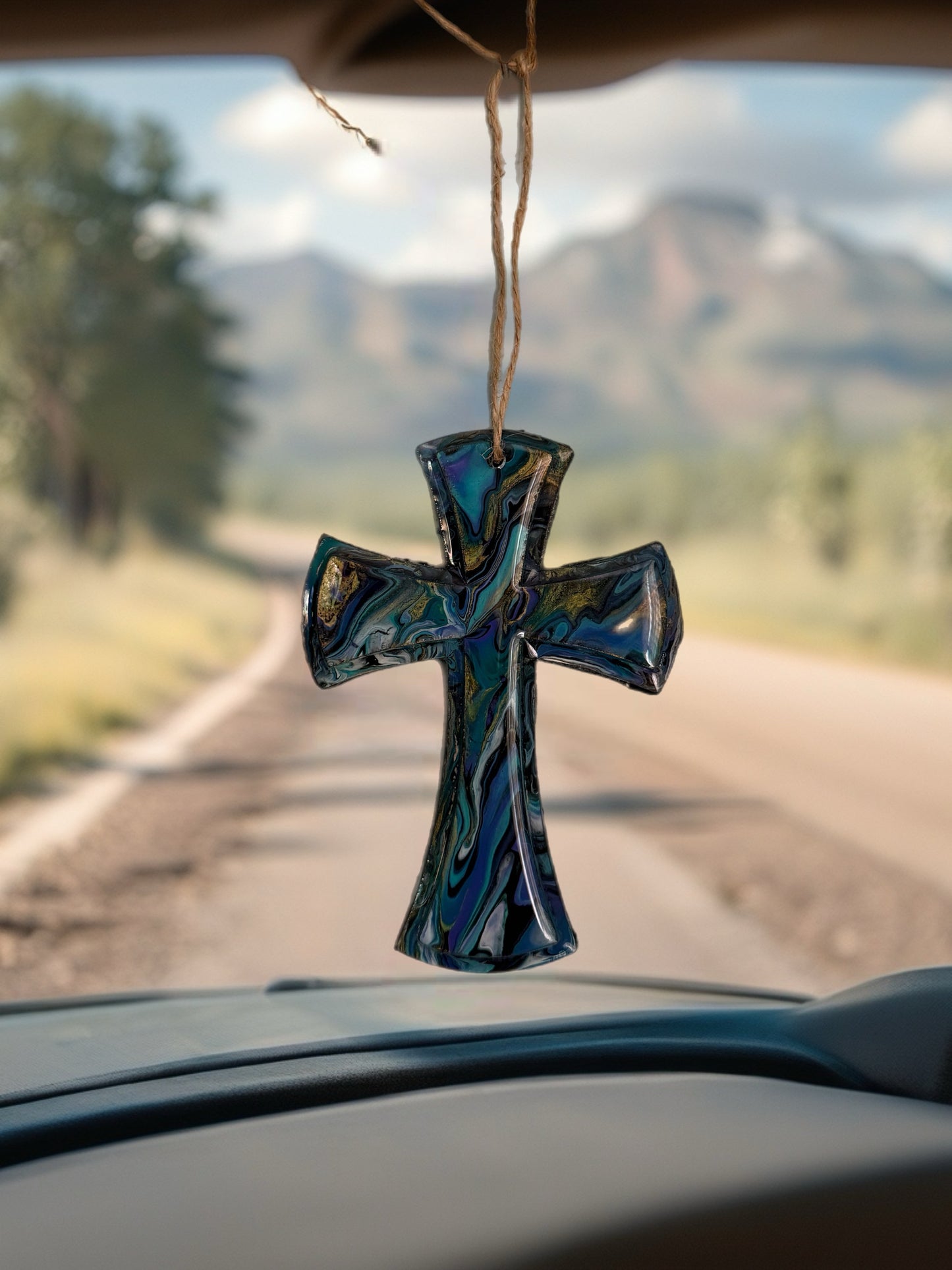 Peacock Royalty Fluid Art 5-Inch Wooden Cross