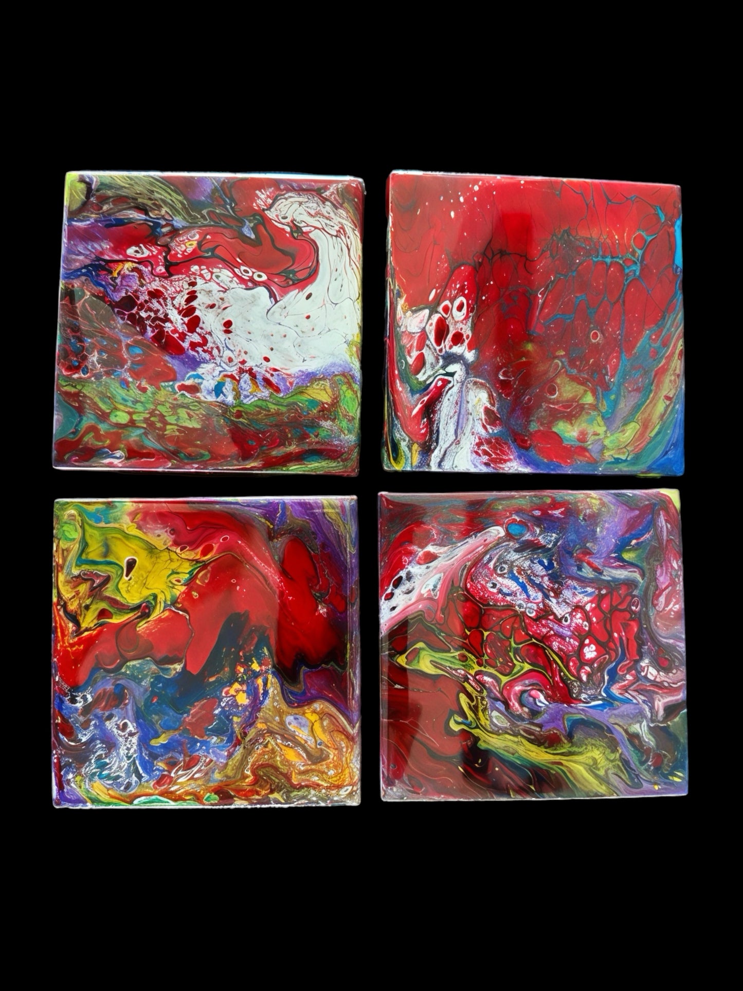 "Kaleidoscope Flow" Hand-Poured Resin Coasters – Set of 4