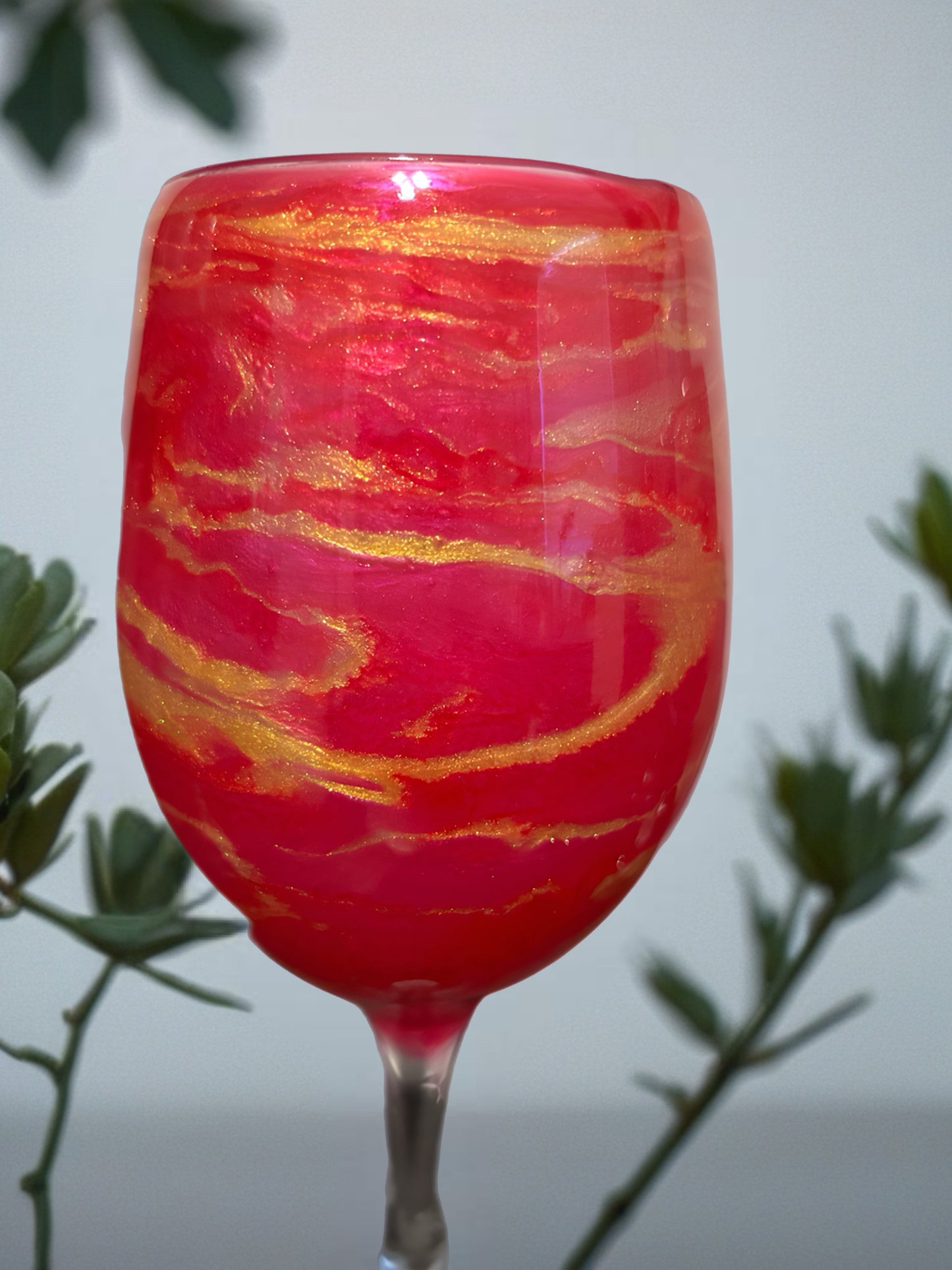 Handcrafted Pink & Gold Marbled Wine Glass