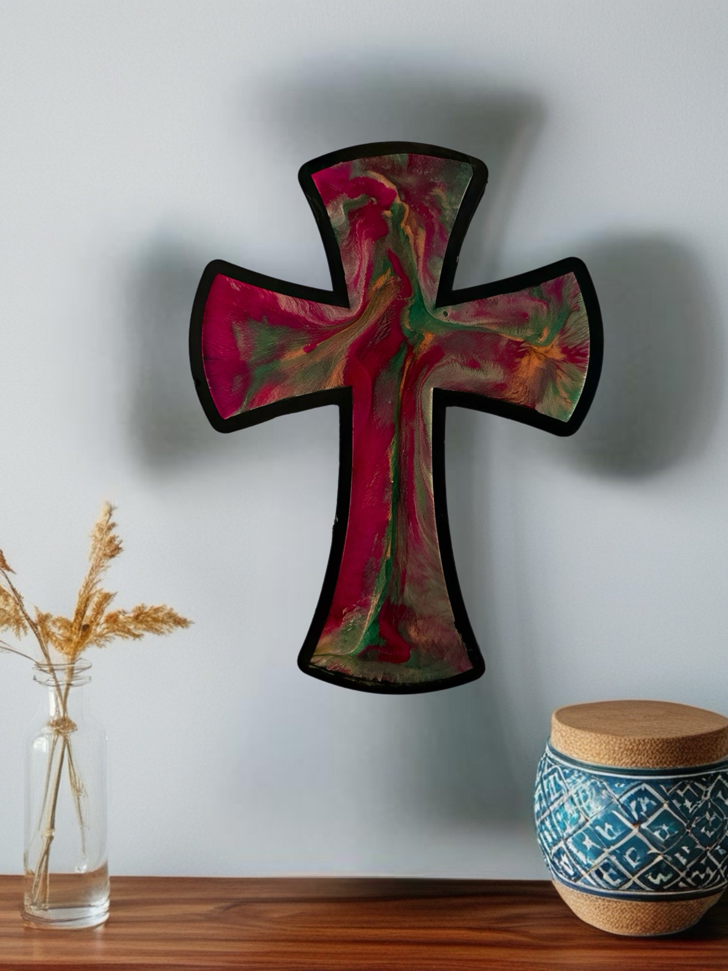 The Magenta Bloom Artisan 12-Inch Wall Cross