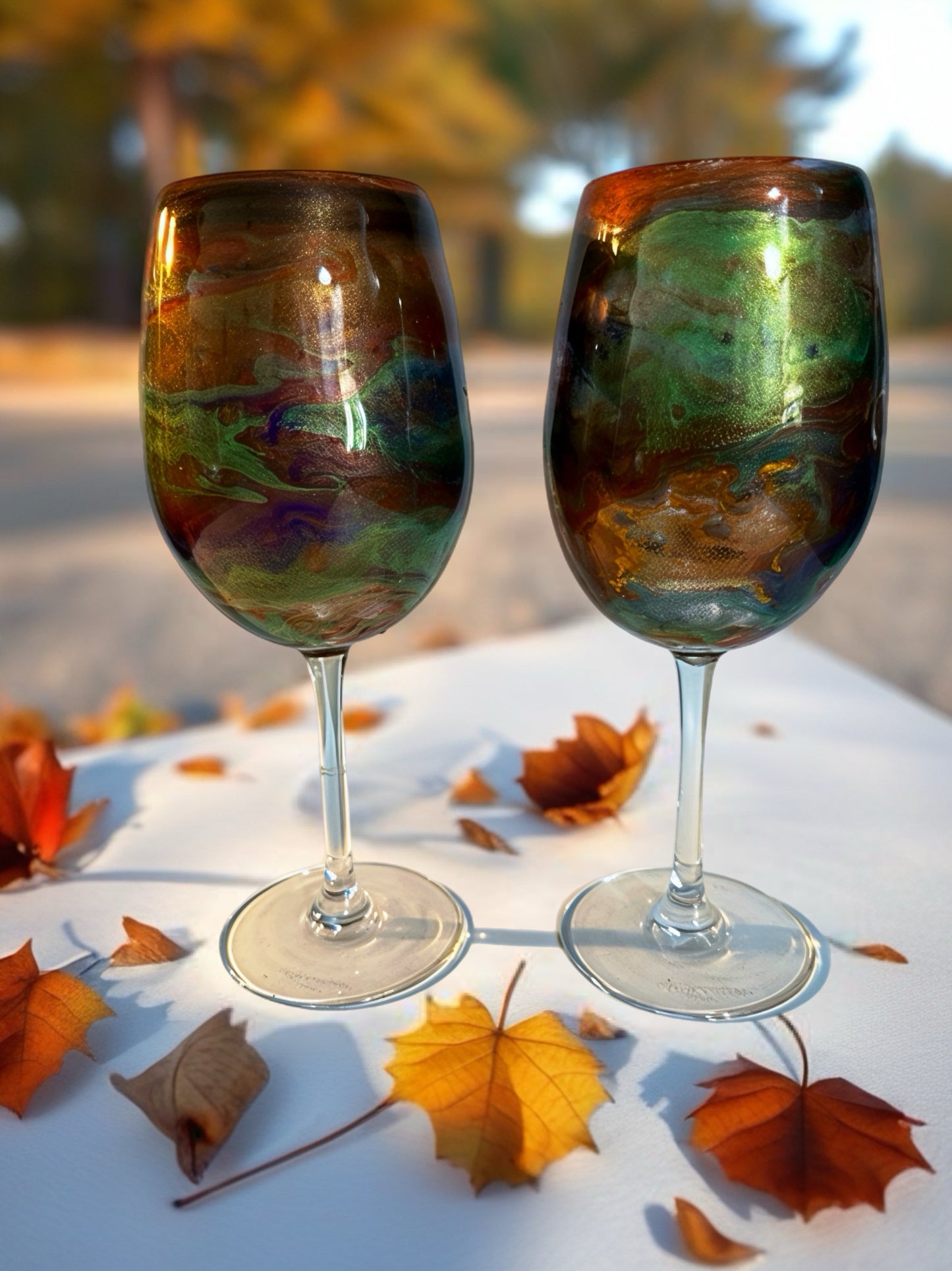 Handcrafted Iridescent Multicolor Marbled Wine Glass