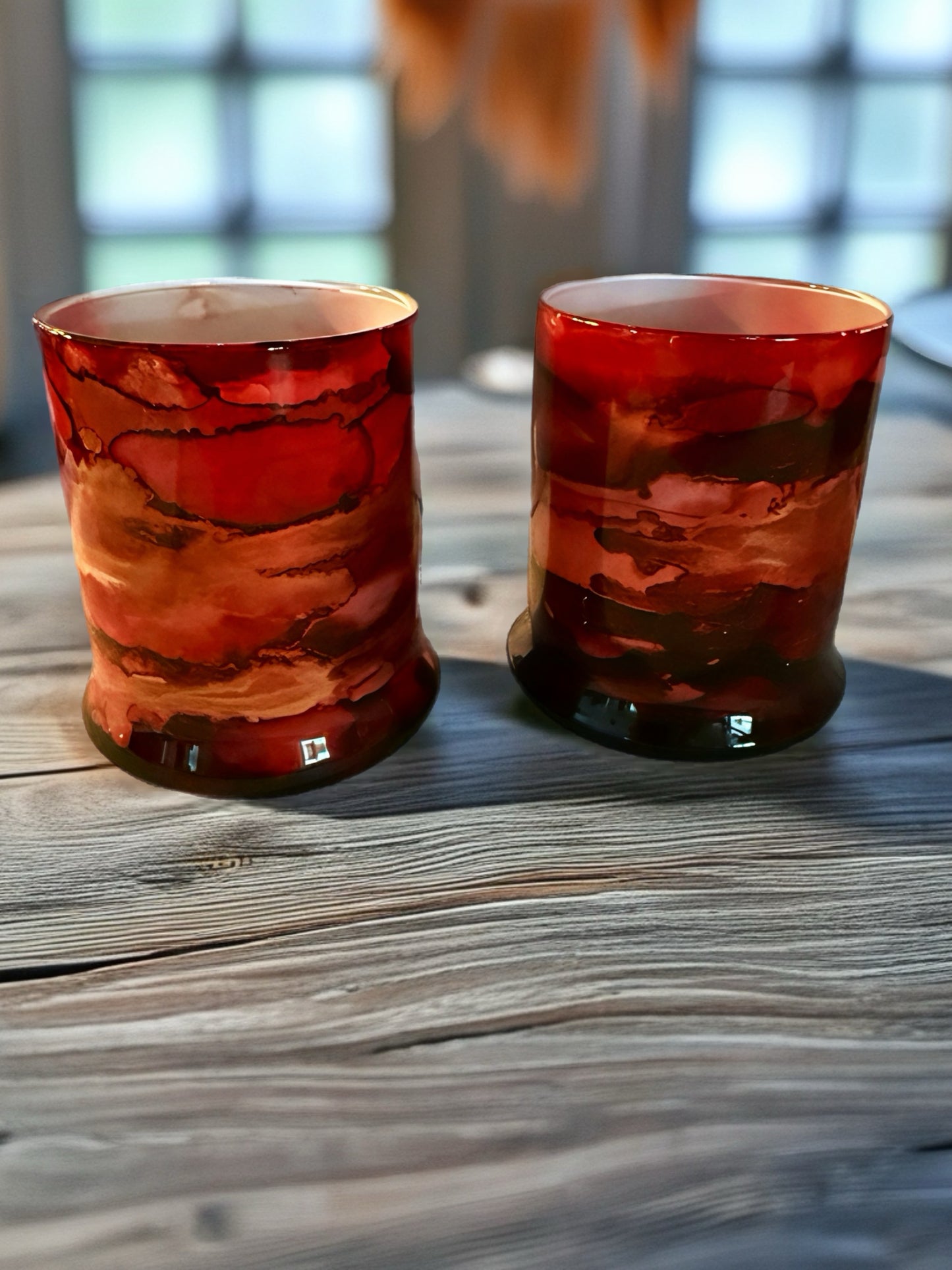 Hand‑Painted Emberstone Whiskey Glass