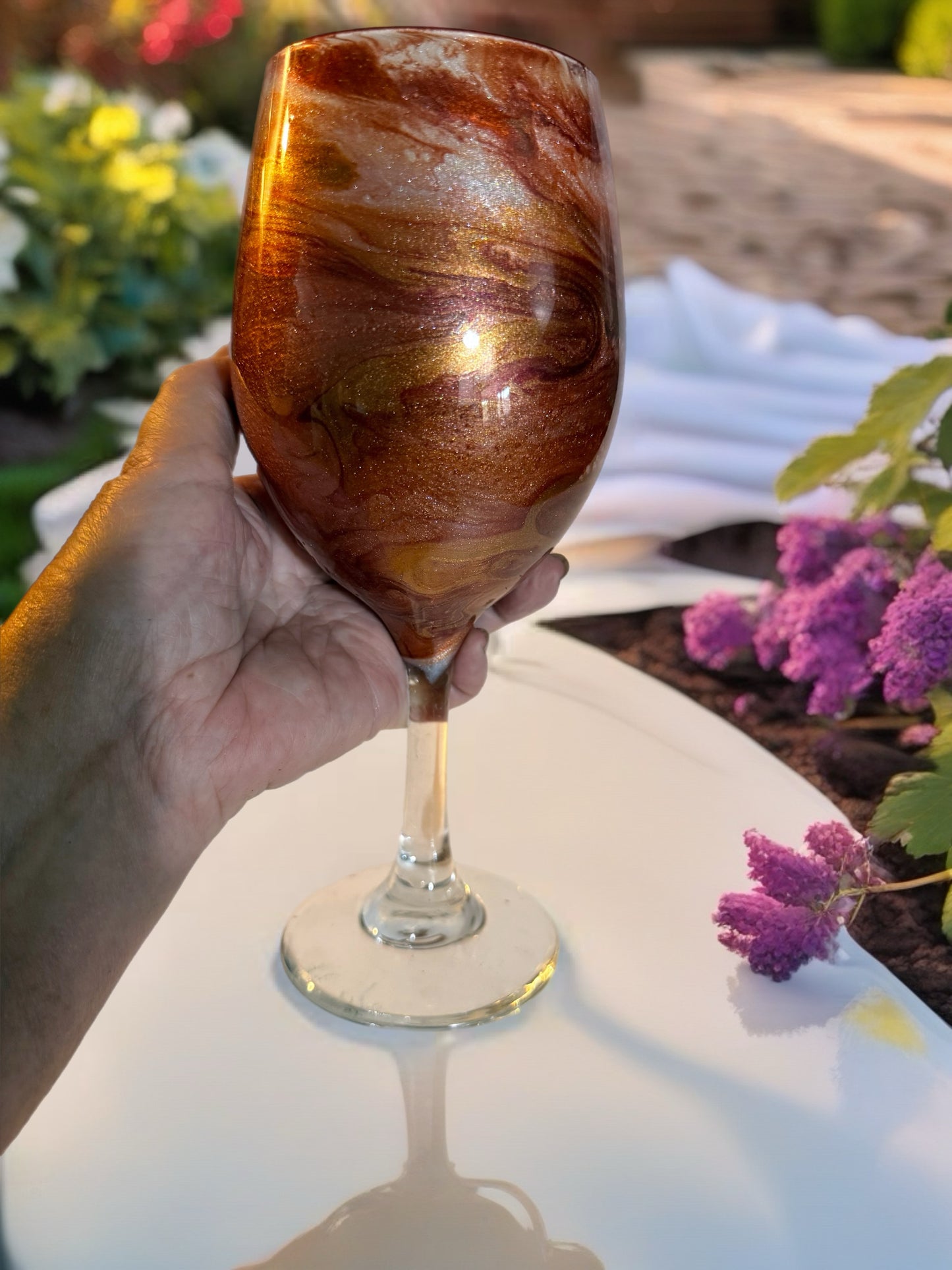 Handcrafted Bronze, Gold & Copper Marbled Wine Glass
