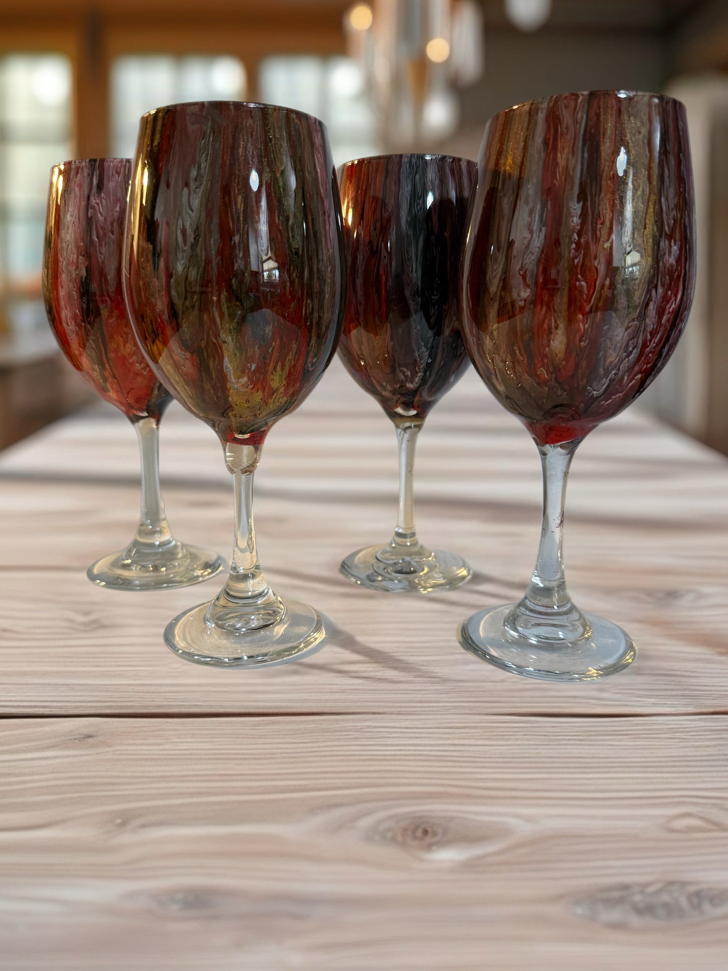 Handcrafted Red, Black & Gold Marbled Wine Glass