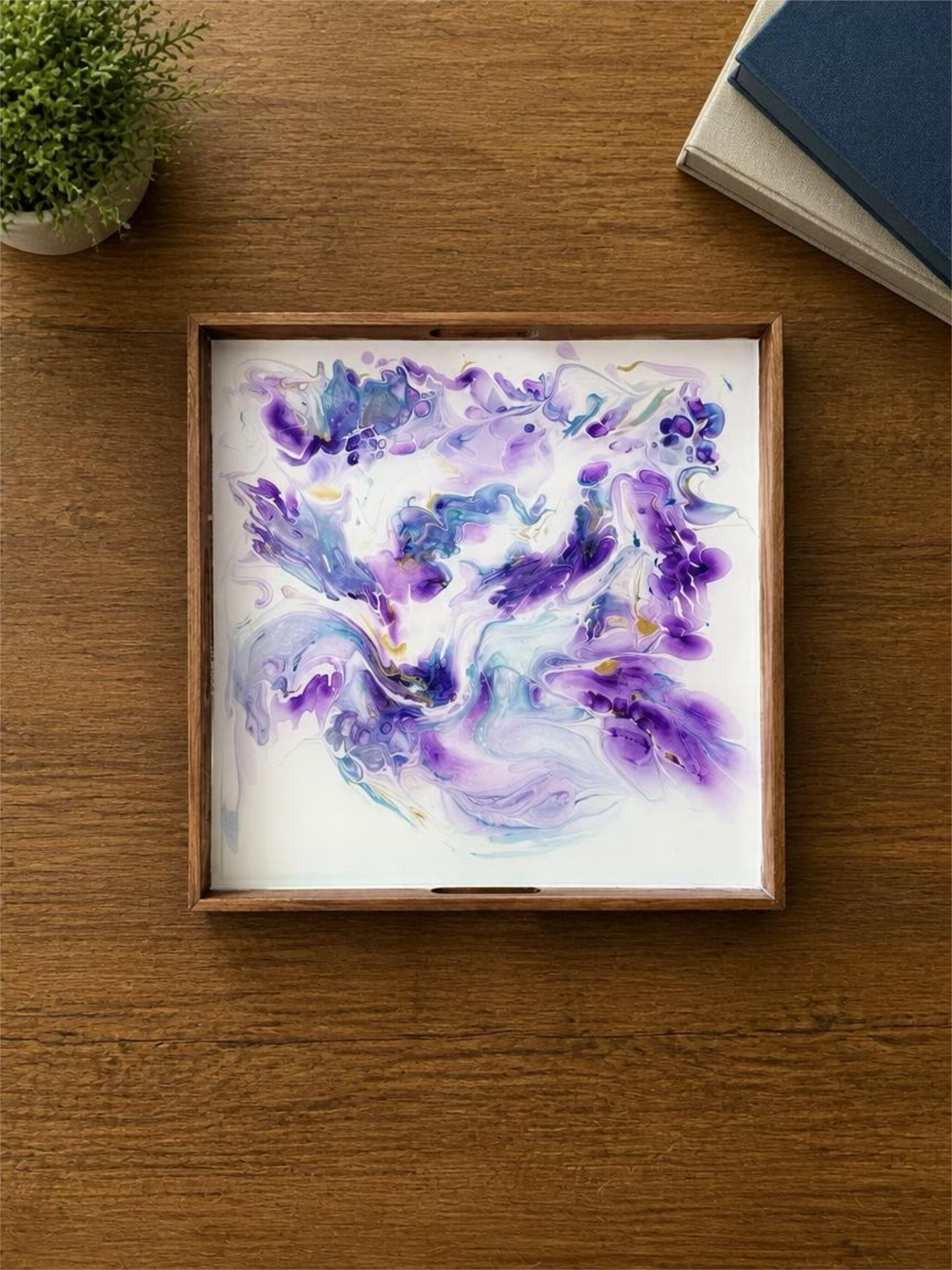 Lavender Bloom Acrylic Resin Decorative Tray – 13" Square Wooden Tray