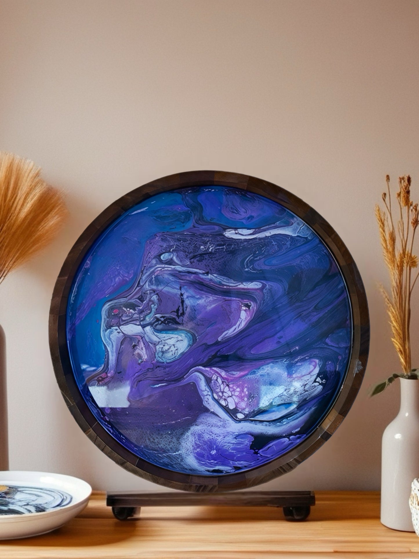 “Twilight Currents” 13‑Inch Handcrafted Wooden Tray
