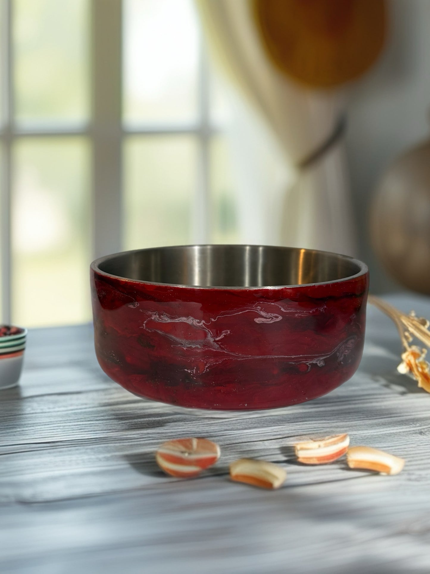 Stainless Steel 60 oz Dog Bowl – Red “Pawsitive Vibes” Design