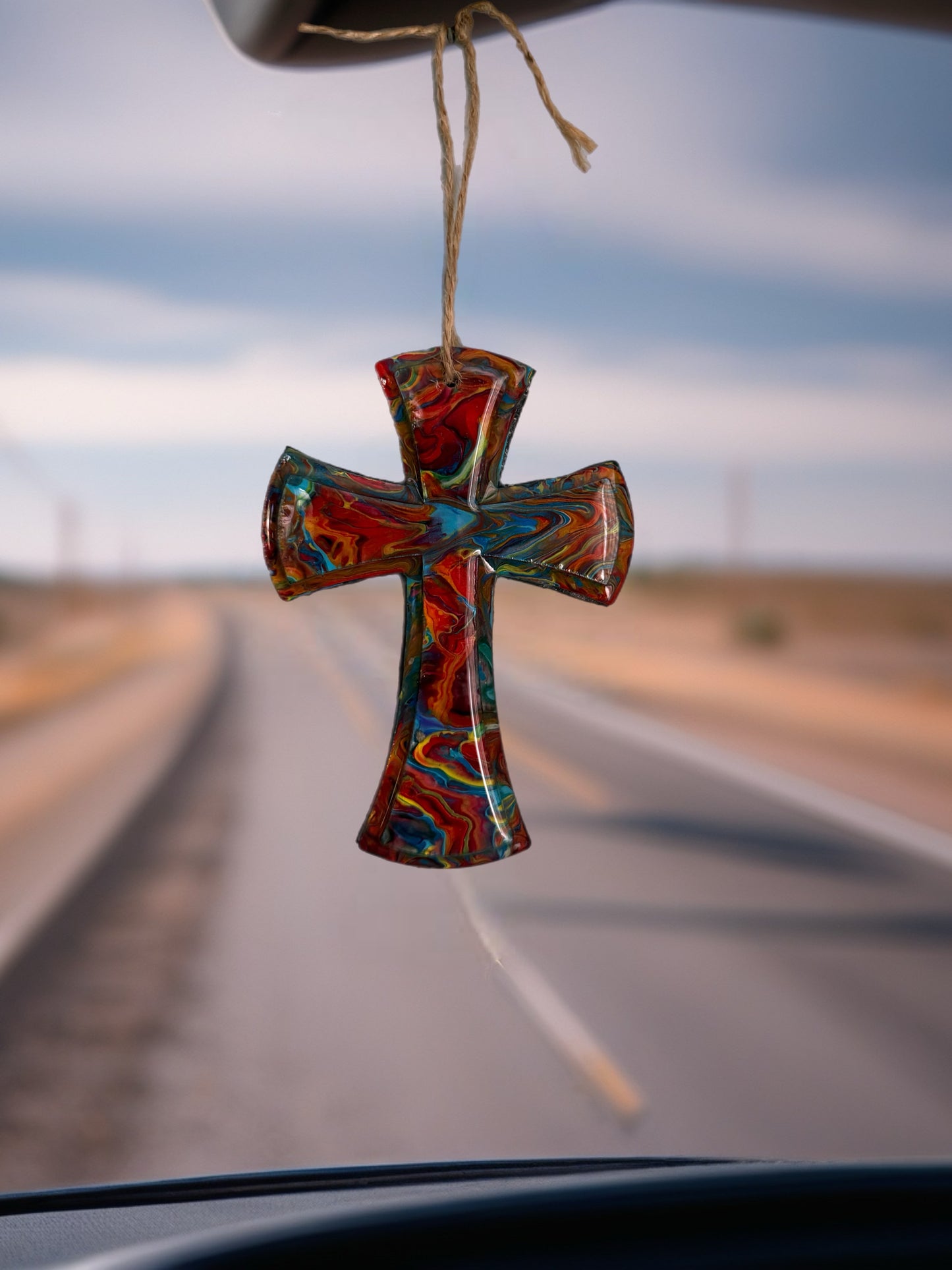 Sedona Sunset Fluid Art 5-Inch Wooden Cross