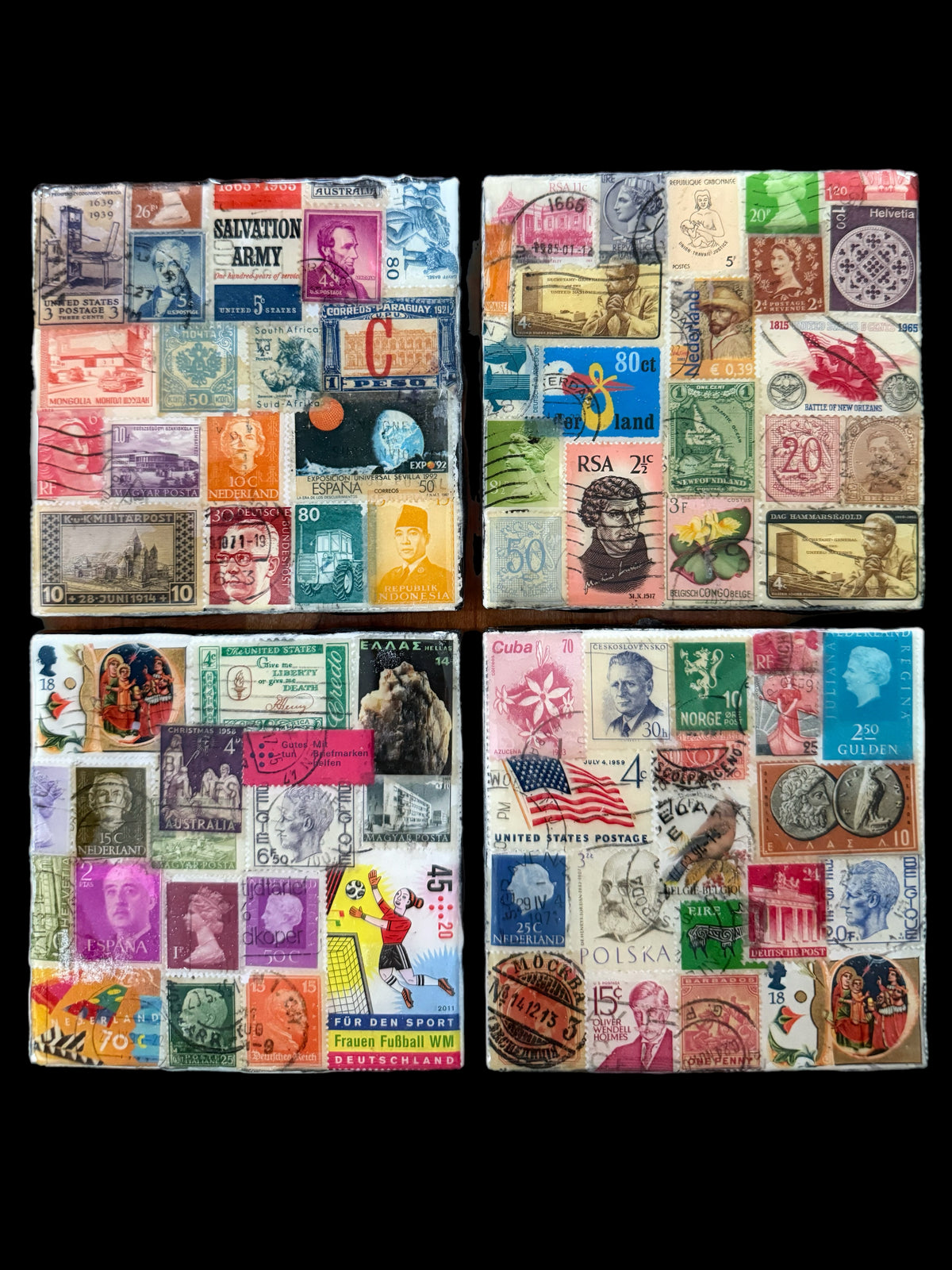 "The Globetrotter" Decoupage Vintage Stamp Coaster Set
