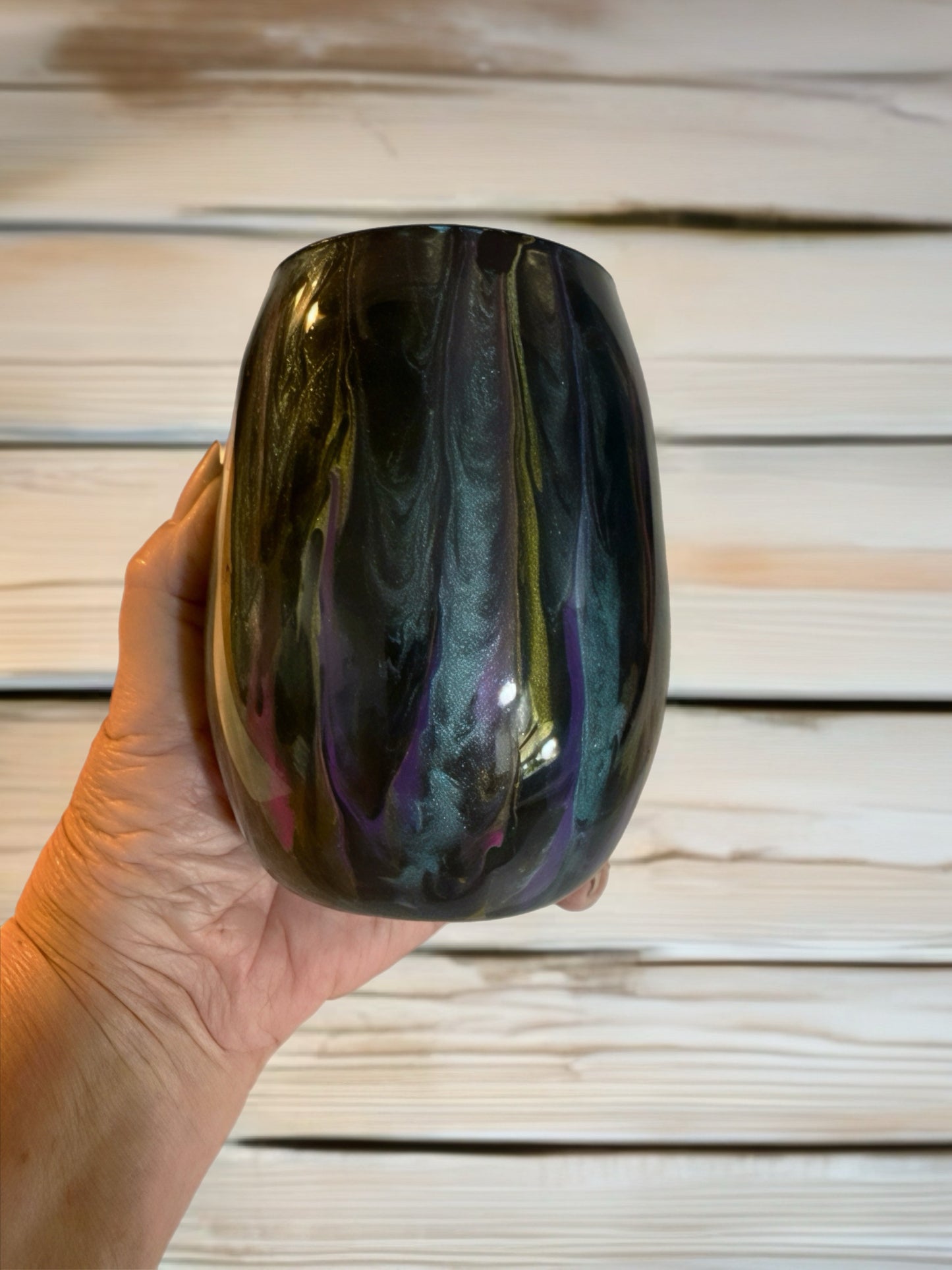 Iridescent Midnight Marbled Wine Glass
