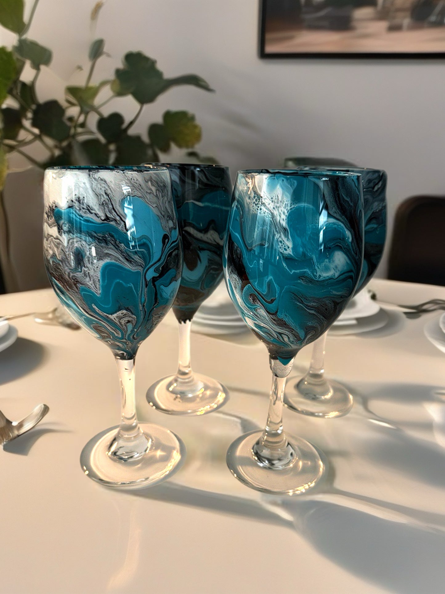 Turquoise Tide Fluid Art Wine Glass