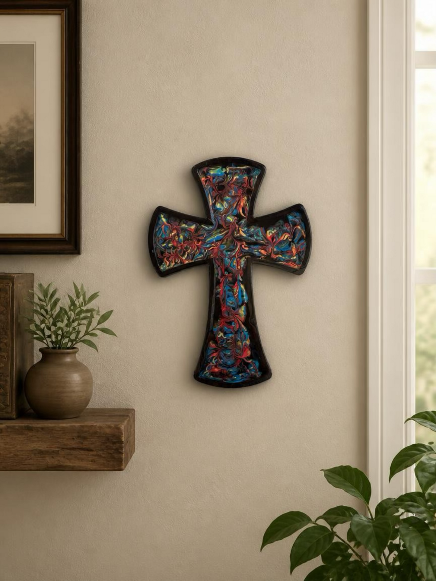 Neon Tapestry 12-Inch Wood Cross