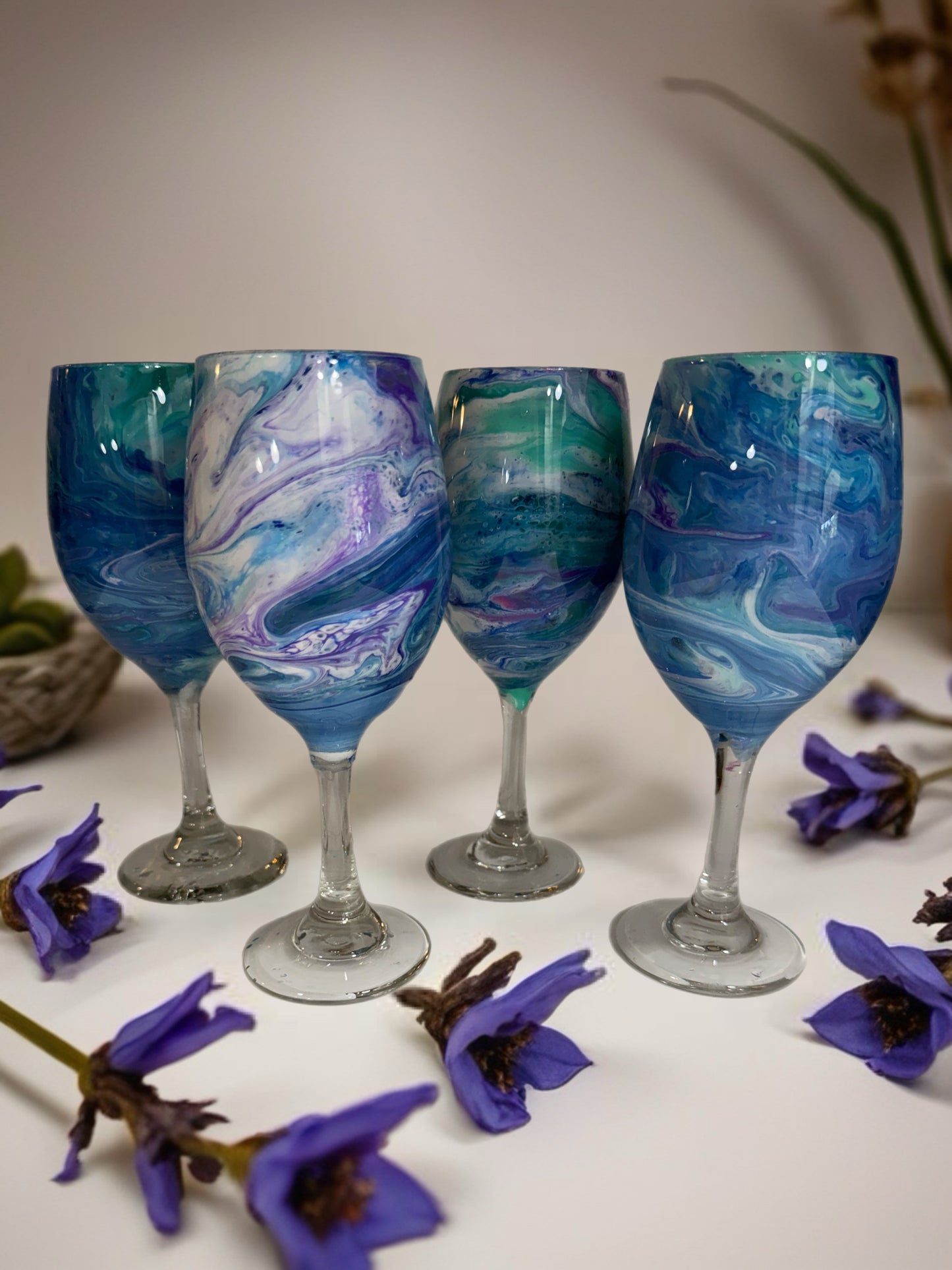 Ocean Wave Fluid Art Wine Glass – Hand-Painted Coastal Stemware