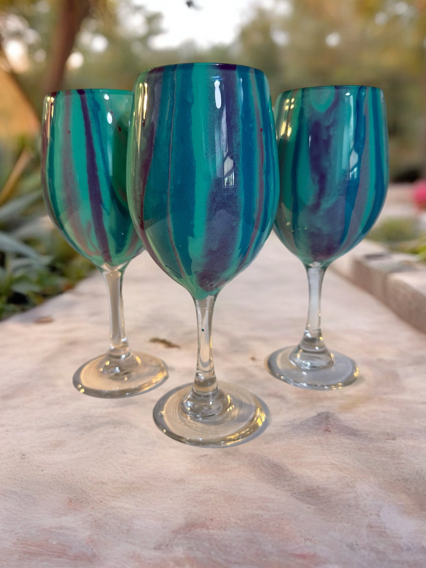 Handcrafted Teal Marbled Wine Glass Teal
