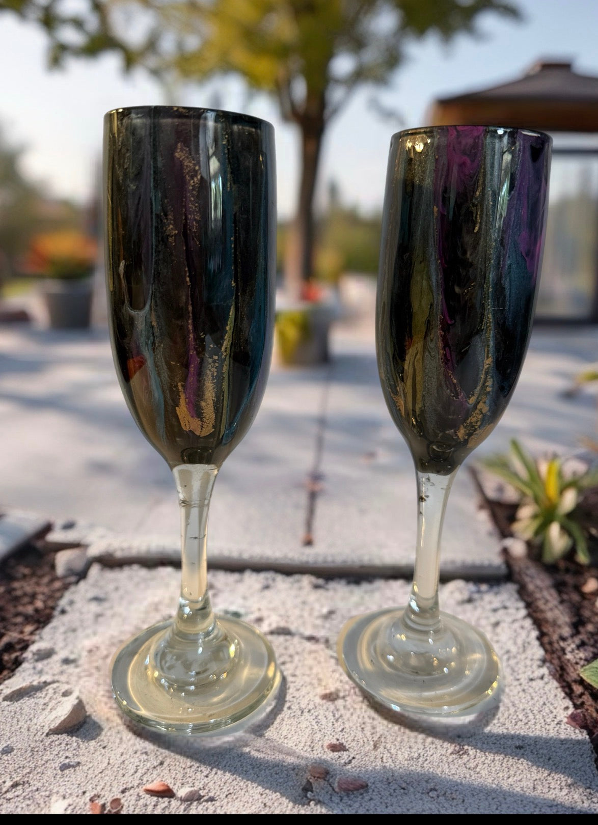 "Midnight Galaxy" Handcrafted Artisan Champagne Flutes