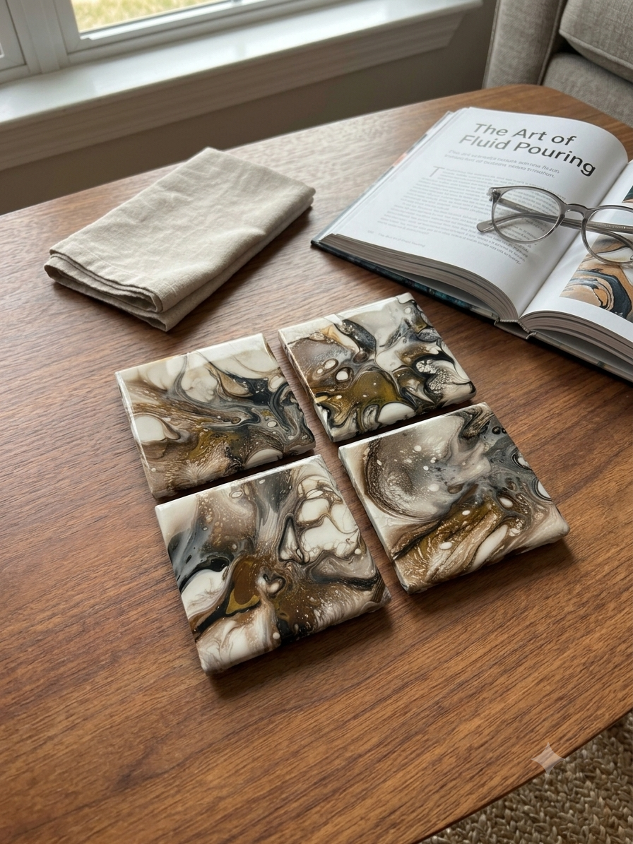 Smoky Bronze Acrylic Fluid Art Coasters (Set of 4)