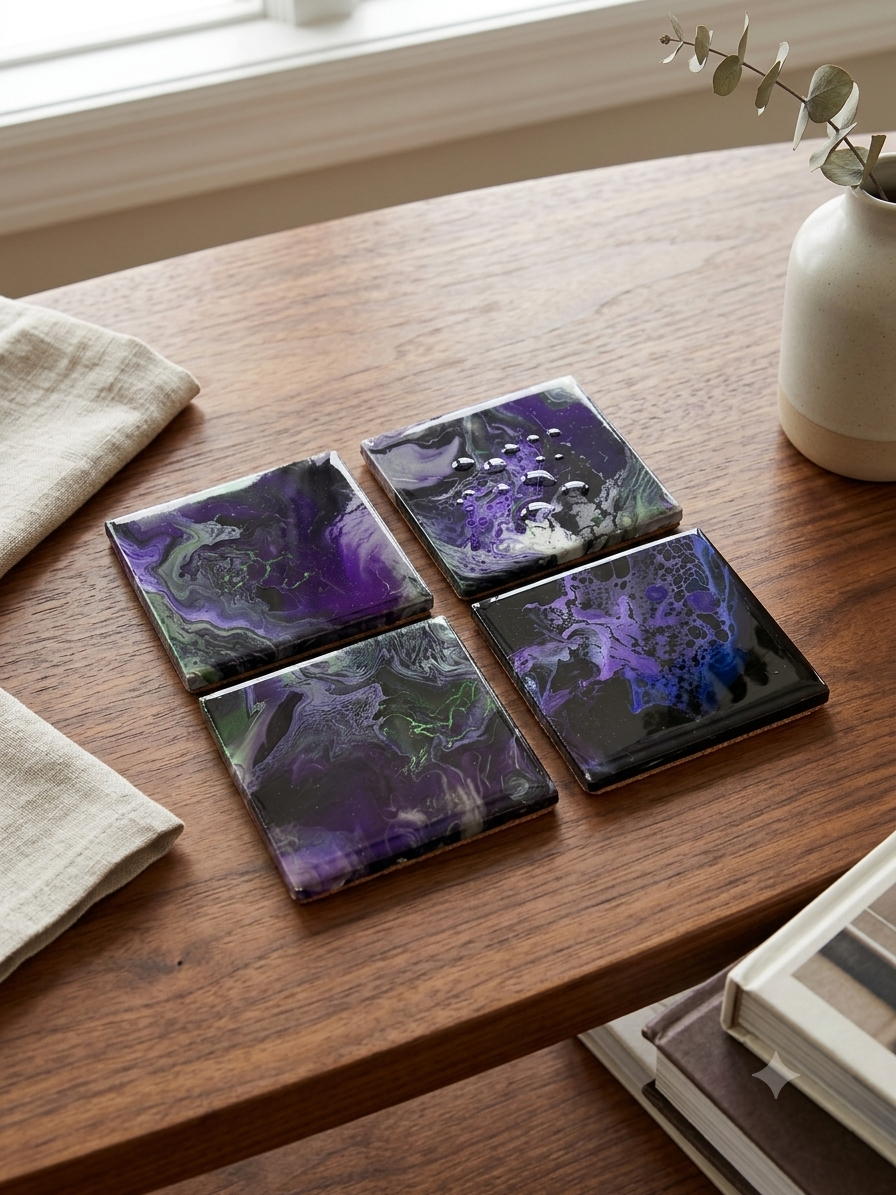 Midnight Galaxy Acrylic Fluid Art Coasters (Set of 4)
