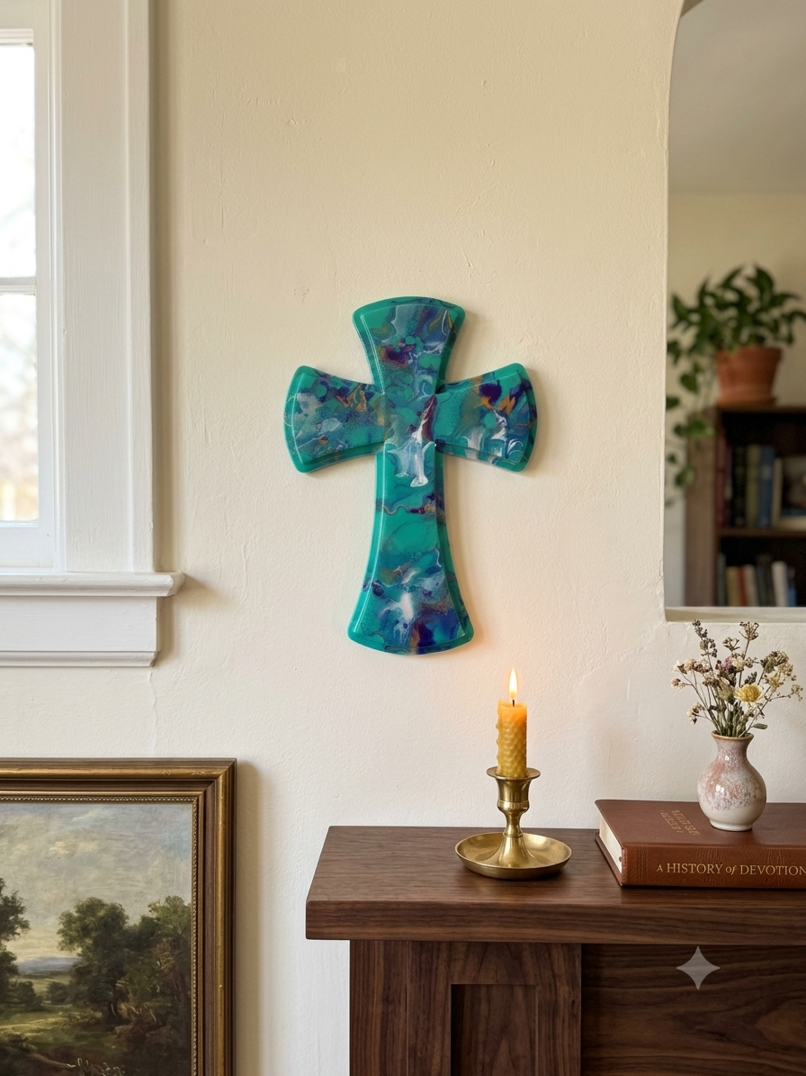 Serene Aura Abstract Pour 12 inch Wall Cross