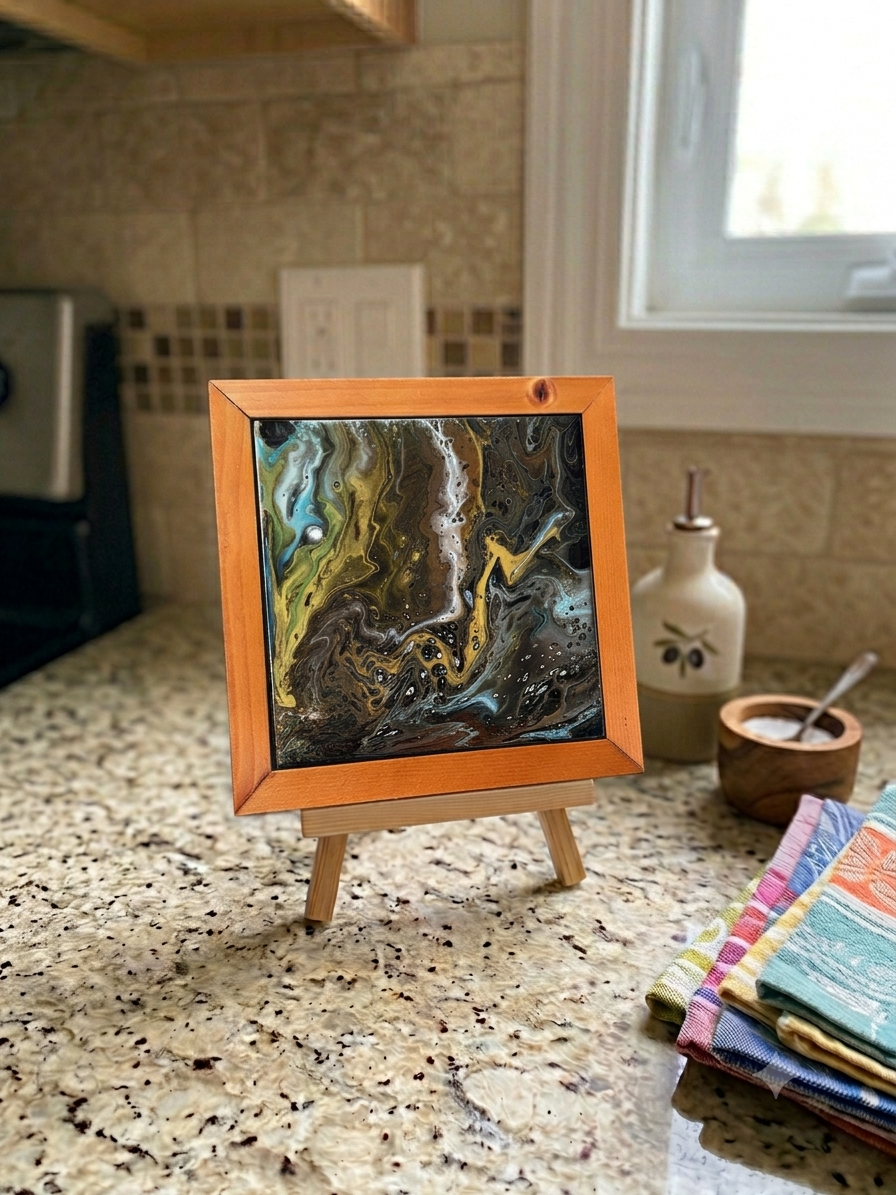 Earthy Geode Wood-Framed Trivet