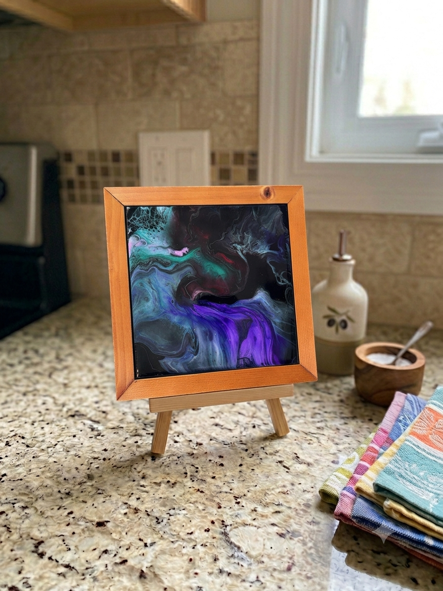 Midnight Aurora Wood-Framed Trivet